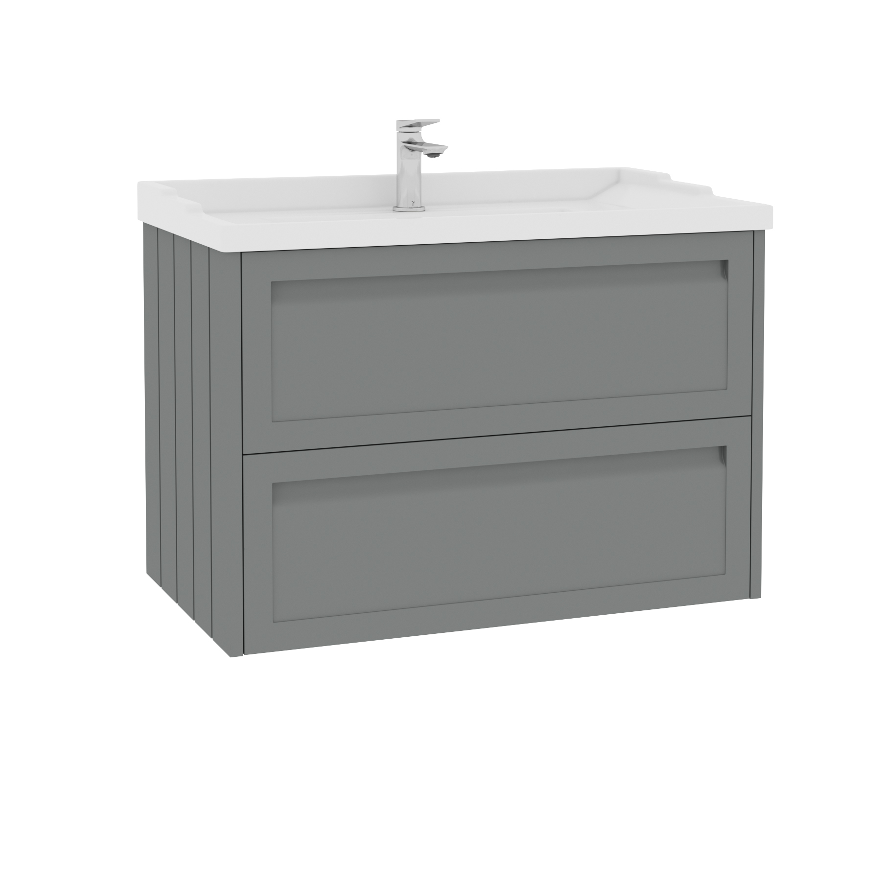 Elmore Traditional 2 Drawer Wall Hung Vanity Unit Matt Pebble Grey with Ceramic Basin