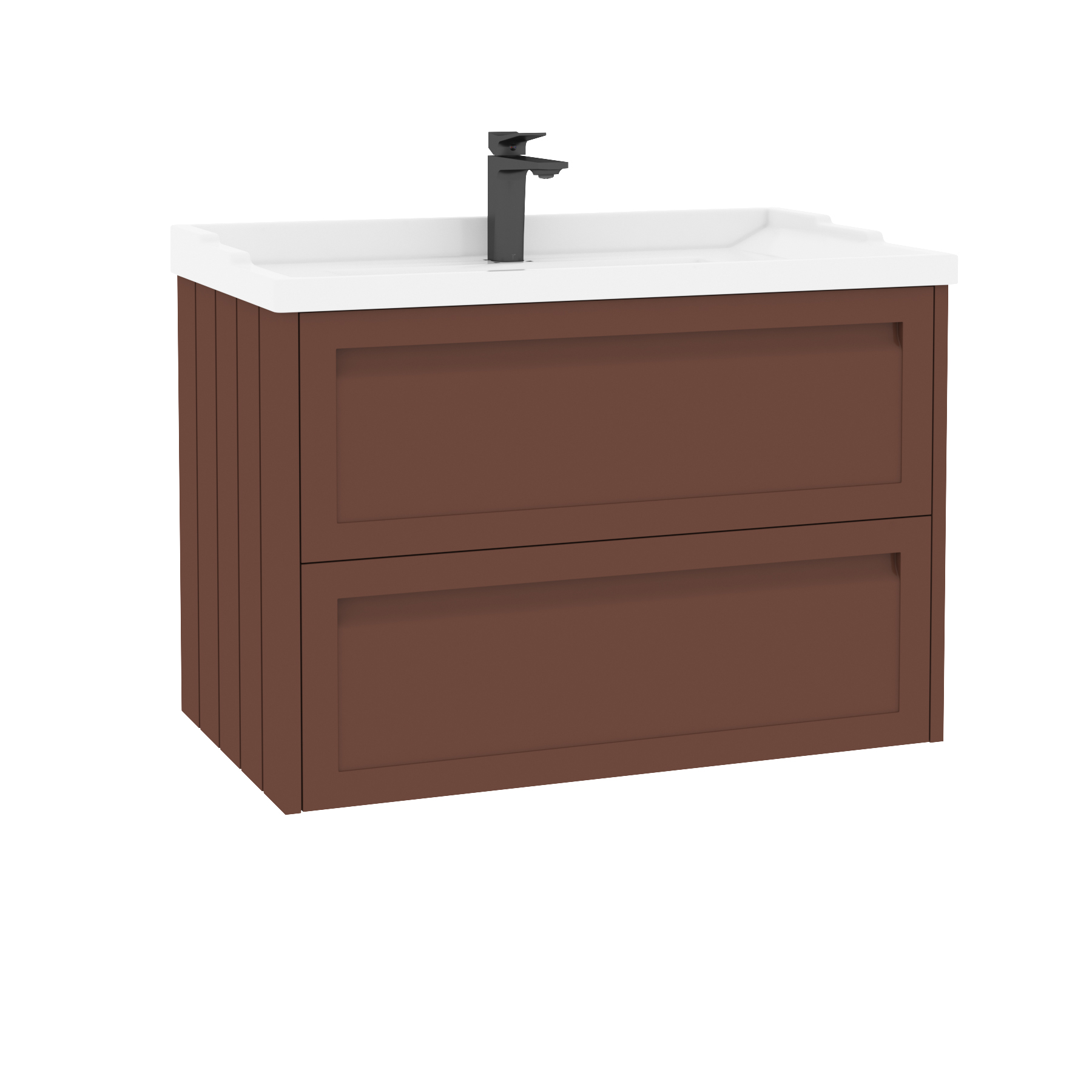 Elmore Traditional 2 Drawer Wall Hung Vanity Unit Terracotta Clay with Ceramic Basin