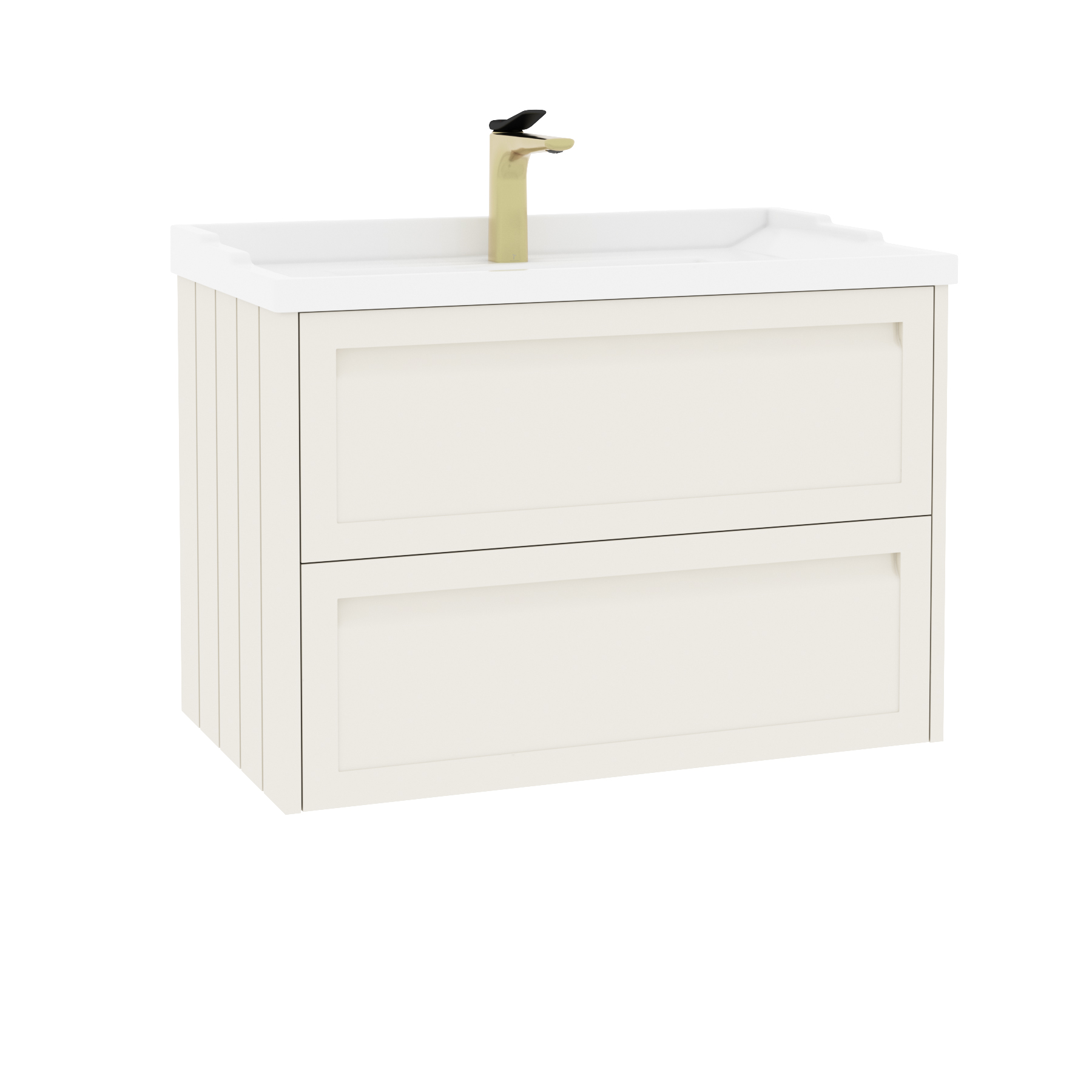 Elmore Traditional 2 Drawer Wall Hung Vanity Unit Classic White with Ceramic Basin