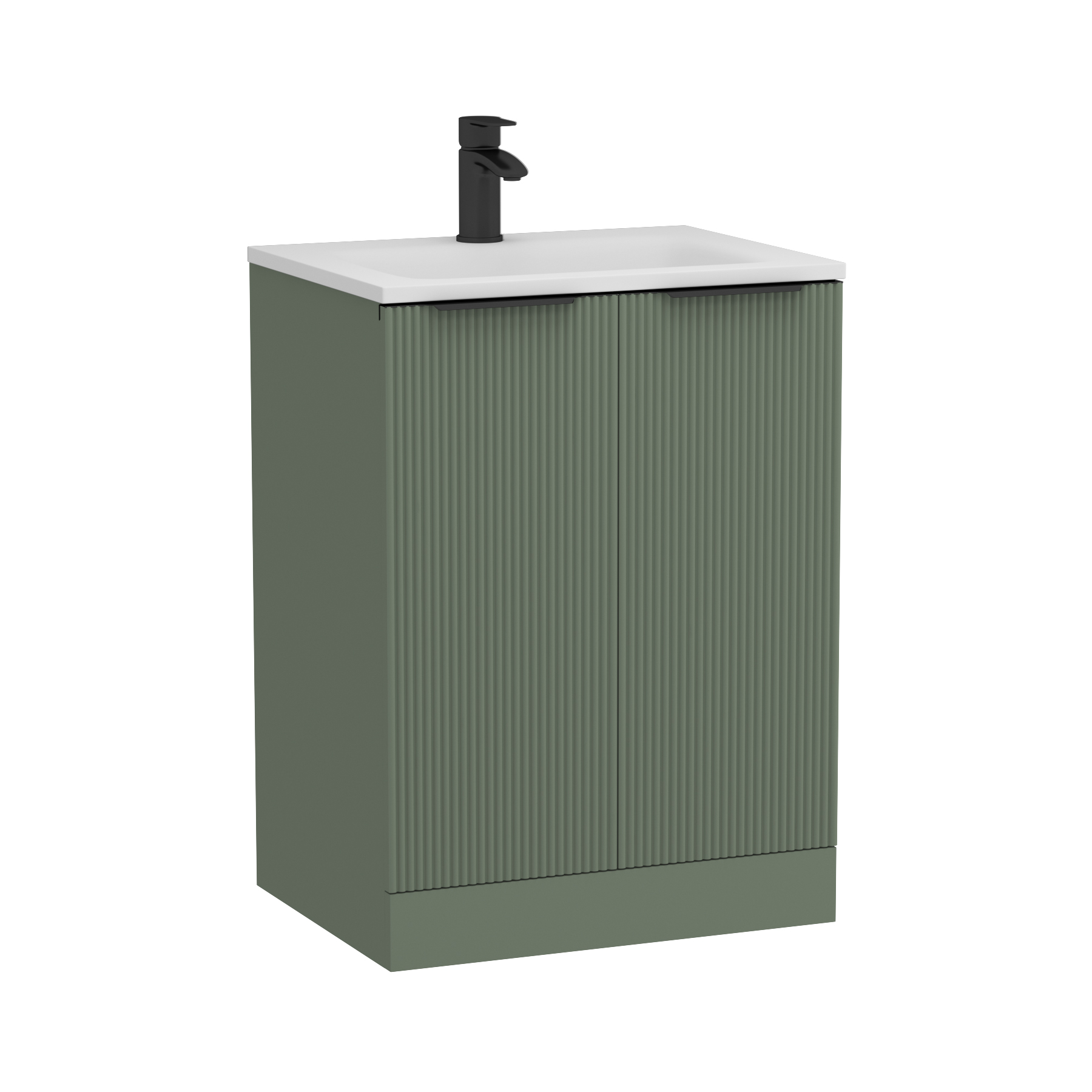 Evora Sage Green Fluted Floor Standing Vanity Unit 2 Door with Matt Stone Basin - Multiple Size