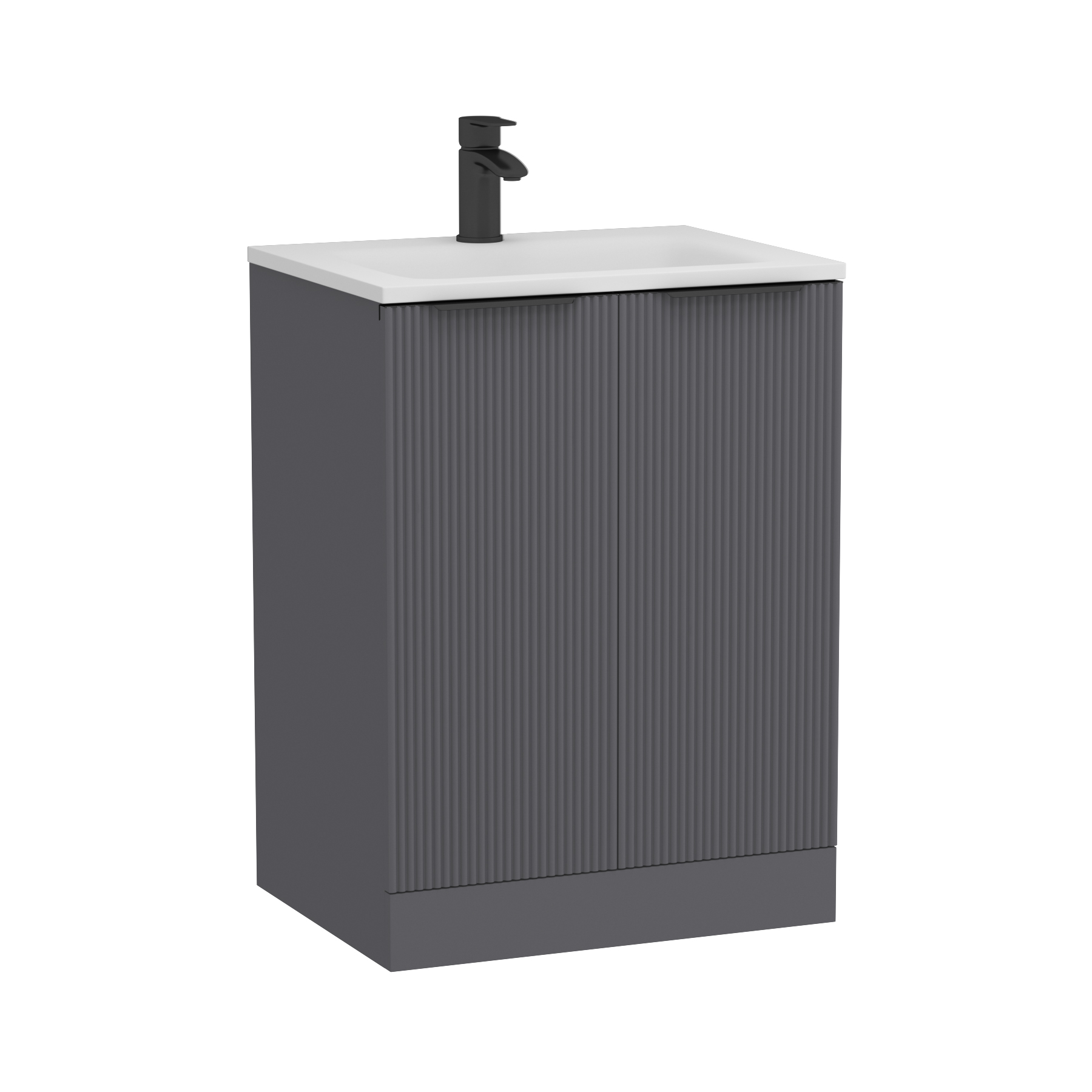 Evora Graphite Grey Fluted Floor Standing Vanity Unit 2 Door with Matt Stone Basin - Multiple Size