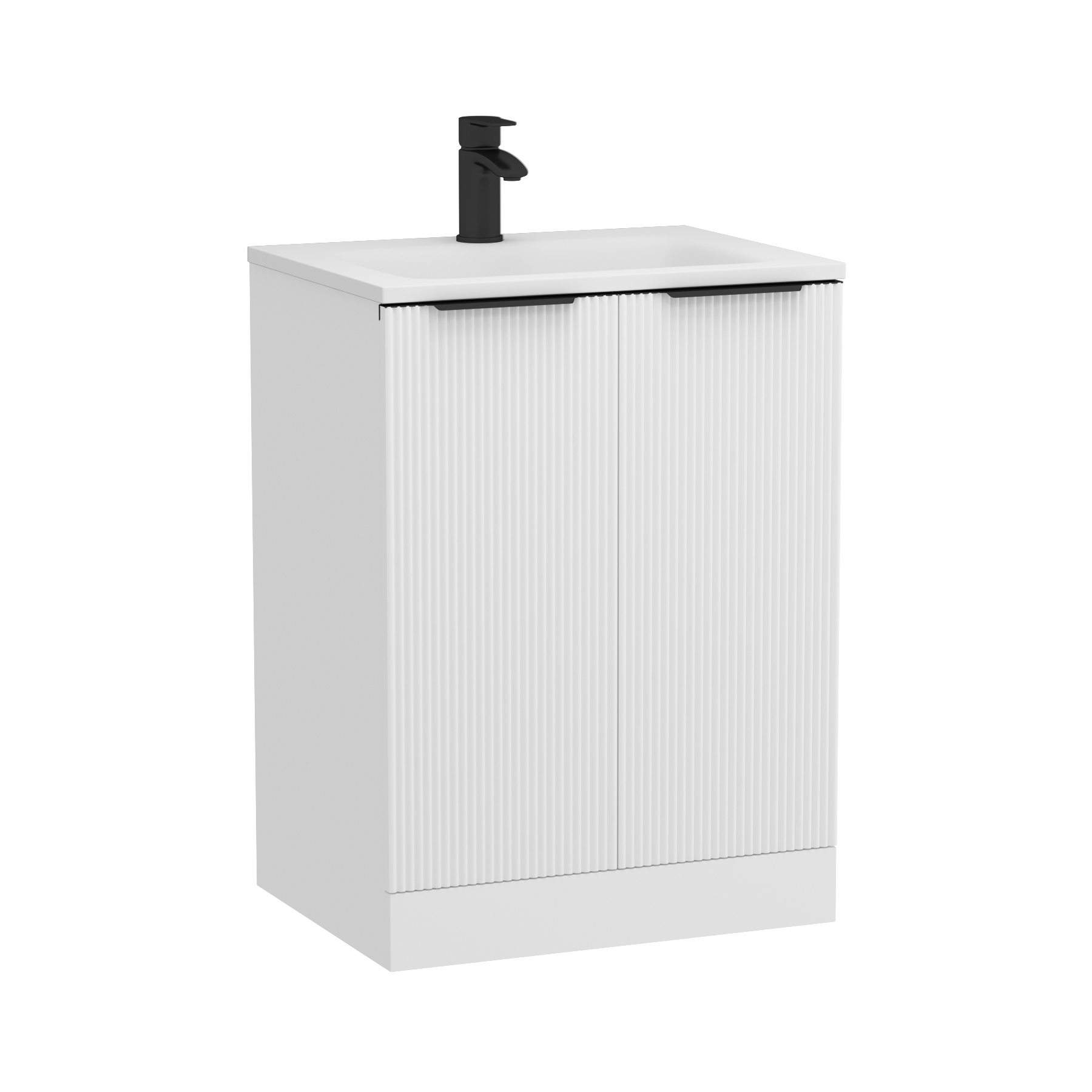Evora Matt White Fluted Floor Standing Vanity Unit 2 Door with Matt Stone Basin - Multiple Size