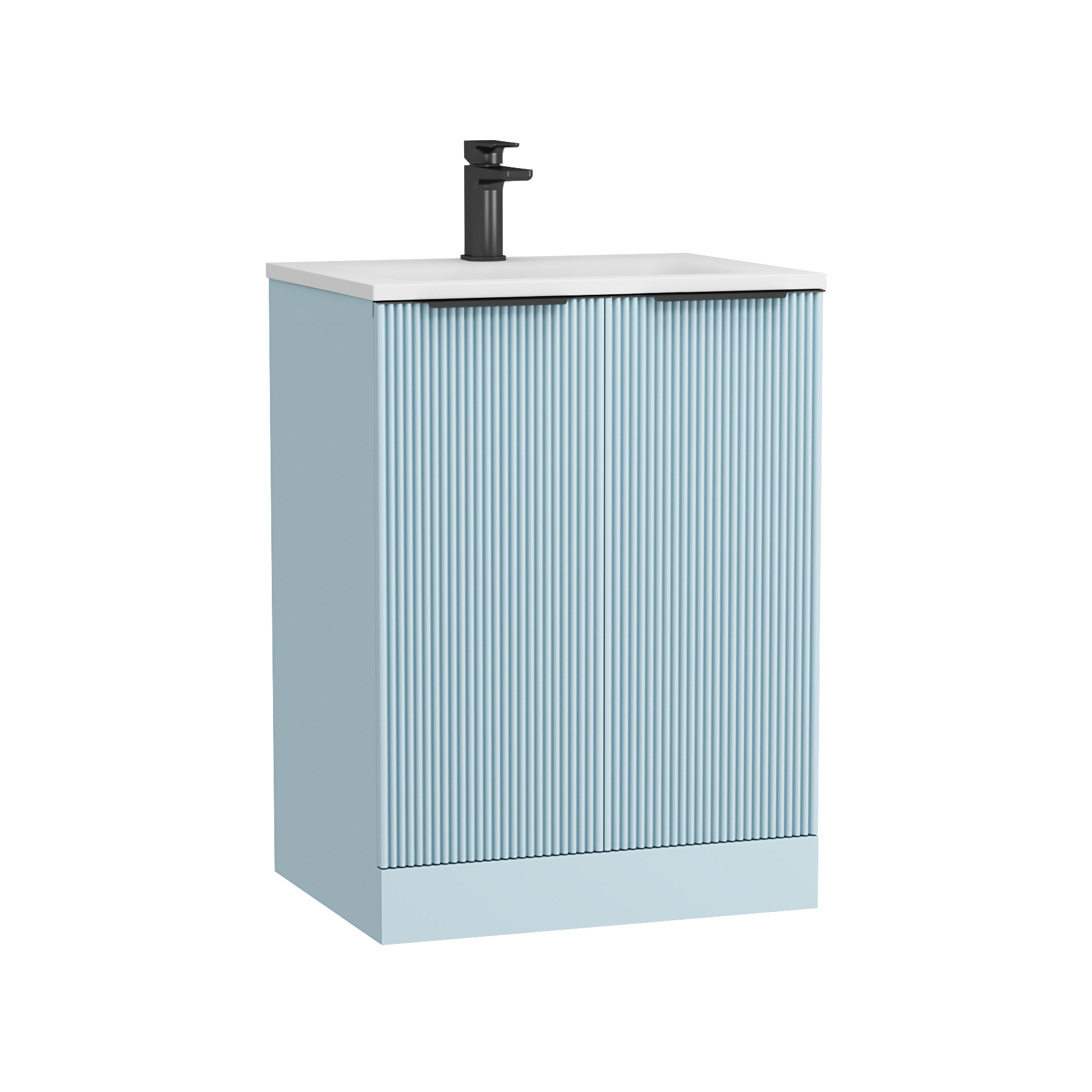 Evora Powder Blue Fluted Floor Standing Vanity Unit 2 Door with Matt Stone Basin - Multiple Size