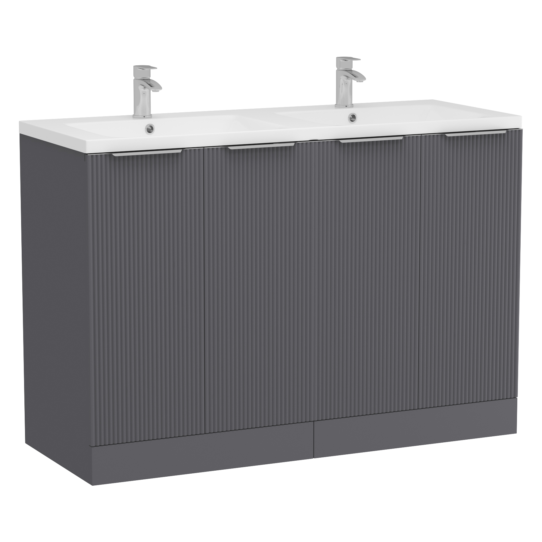 Evora 1200mm Graphite Grey Fluted Floor Standing Vanity Unit 4 Door with Ceramic Basin