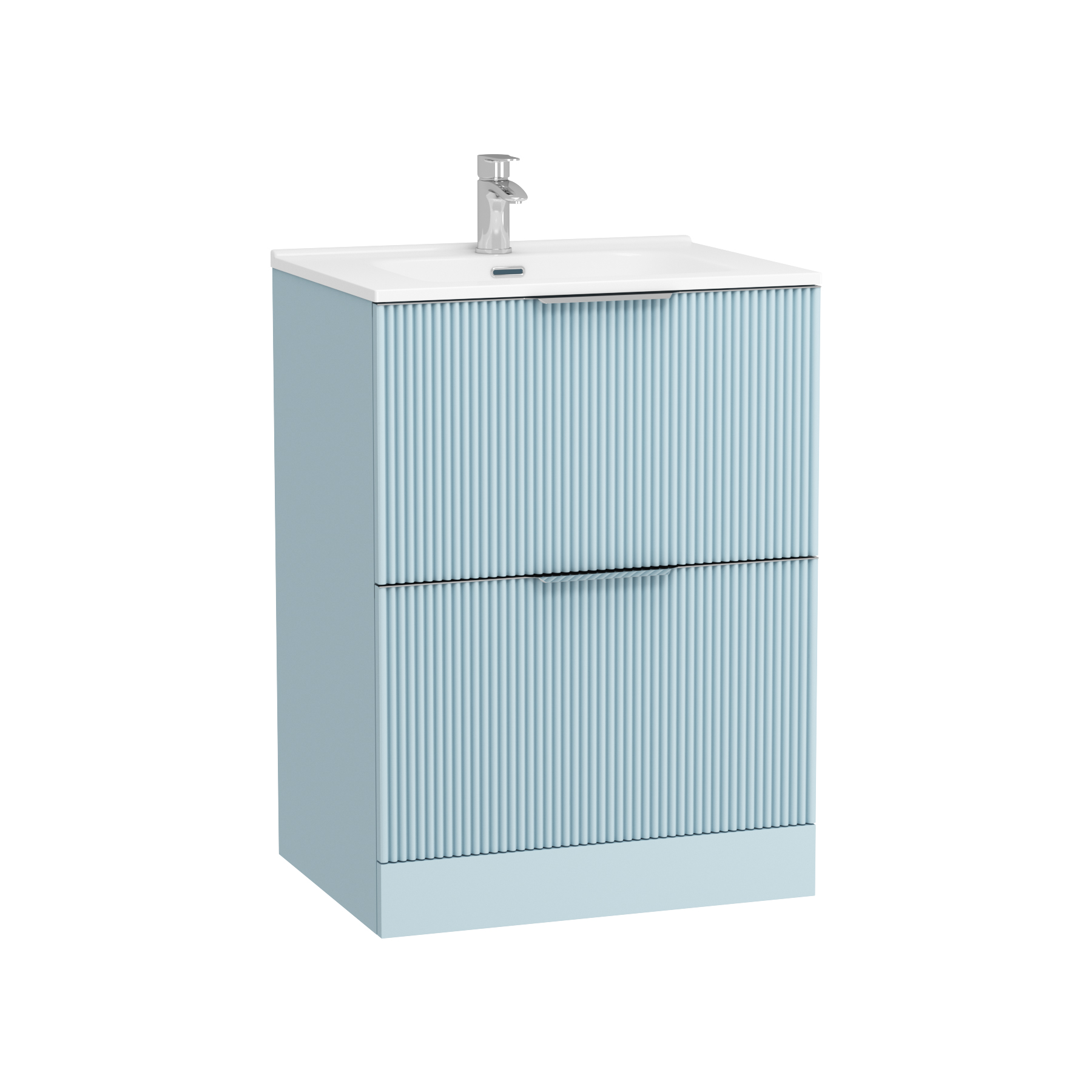 Evora 700mm Powder Blue Fluted Floor Standing Vanity Unit 2 Drawer with Ceramic Basin