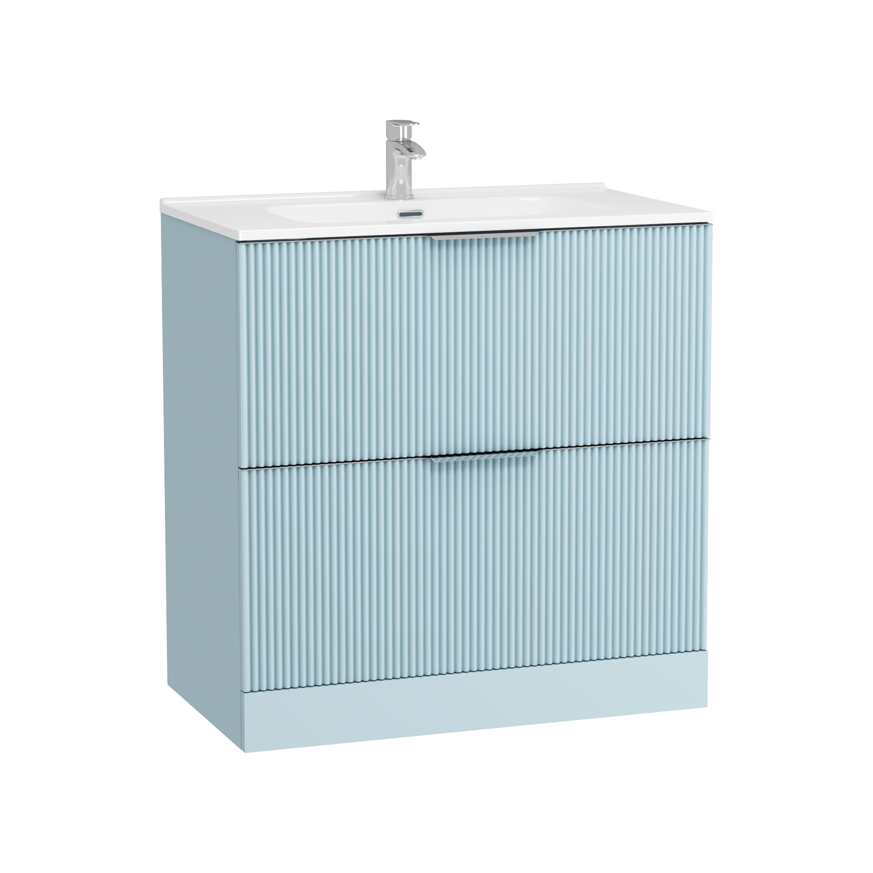 Evora 800mm Powder Blue Fluted Floor Standing Vanity Unit 2 Drawer with Ceramic Basin