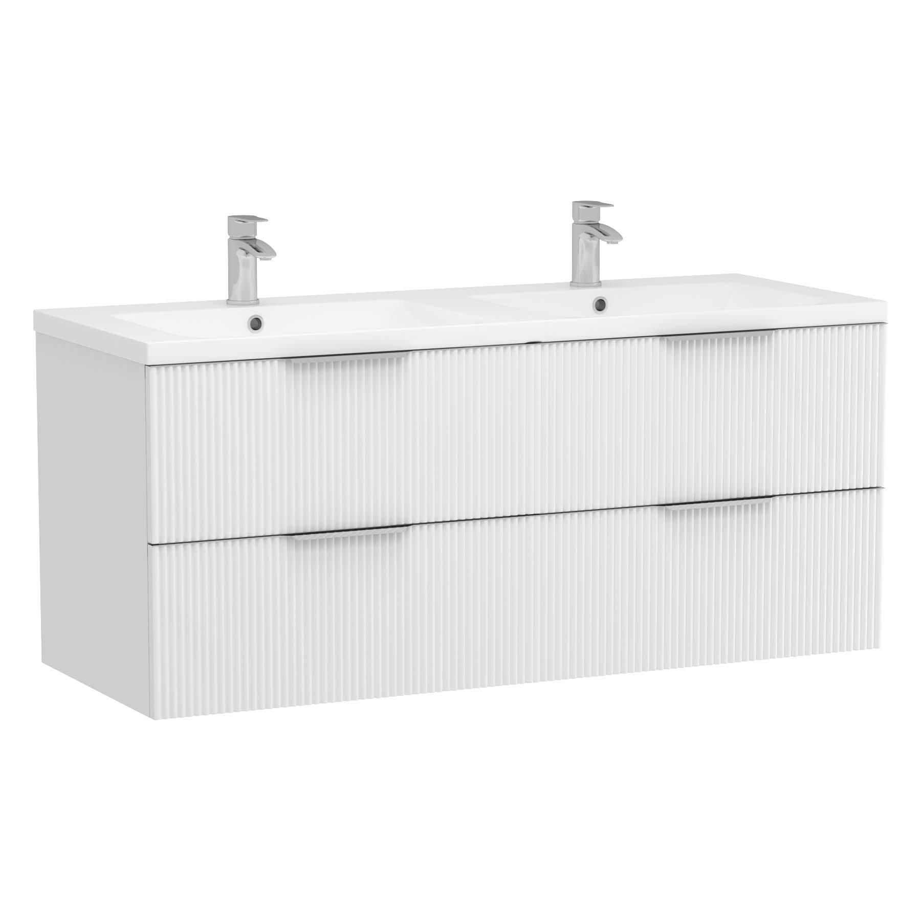 Evora 1200mm Matt White Fluted Wall Hung Vanity Unit 4 Drawer with Ceramic Basin