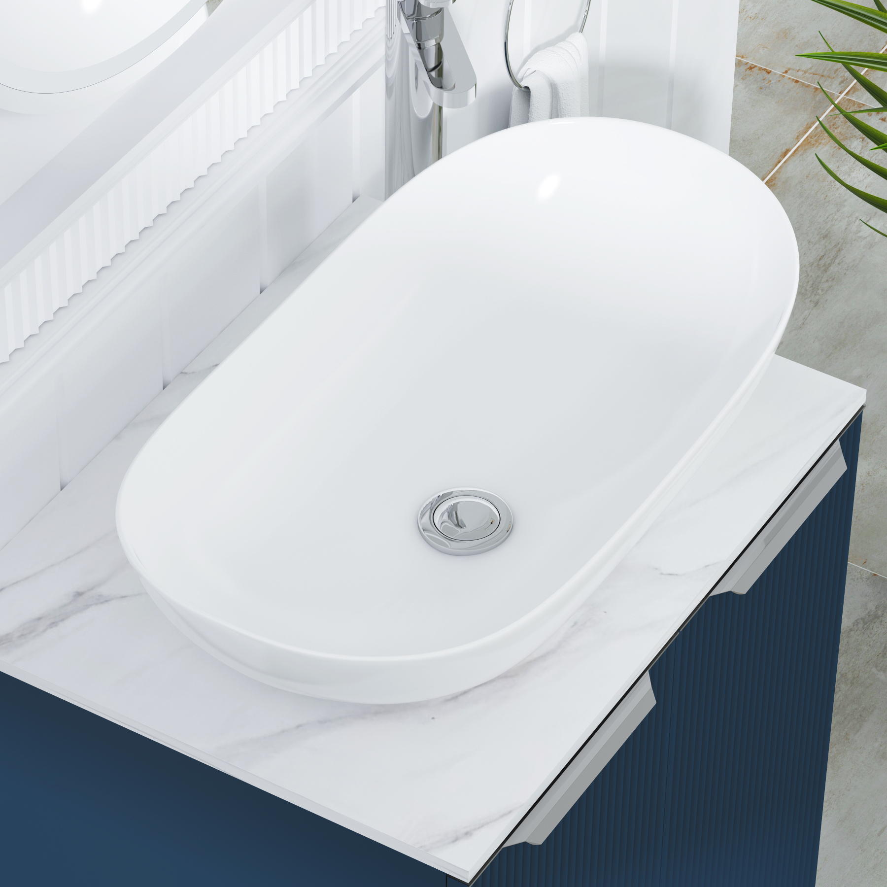 Evora 700mm Midnight Blue Fluted Floor Standing Countertop Vanity Unit 2 Door with Cesar Basin