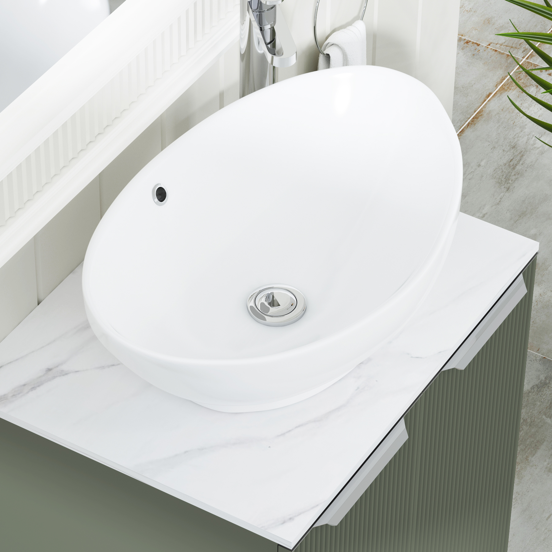 Evora 700mm Sage Green Fluted Floor Standing Countertop Vanity Unit 2 Door with Amaze Basin