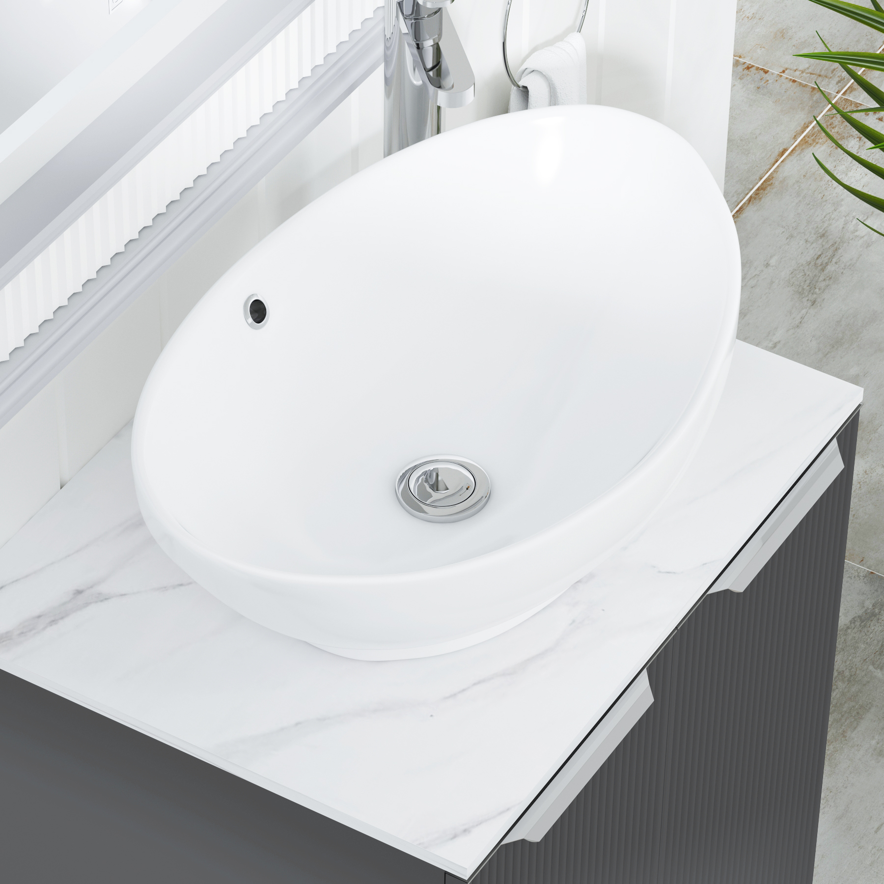 Evora 700mm Graphite Grey Fluted Floor Standing Countertop Vanity Unit 2 Drawer with Amaze Basin
