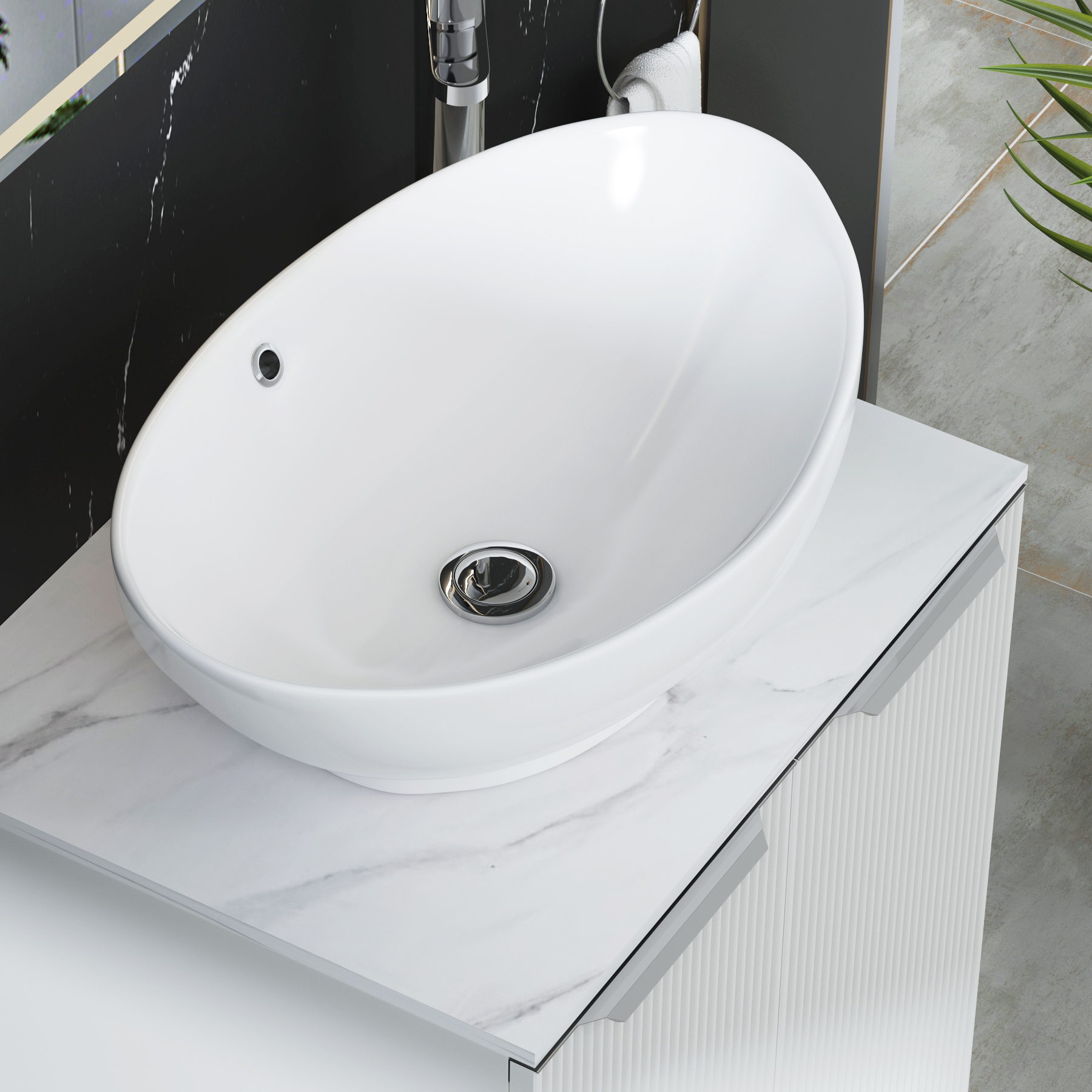 Evora 700mm Matt White Fluted Floor Standing Countertop Vanity Unit 2 Drawer with Amaze Basin