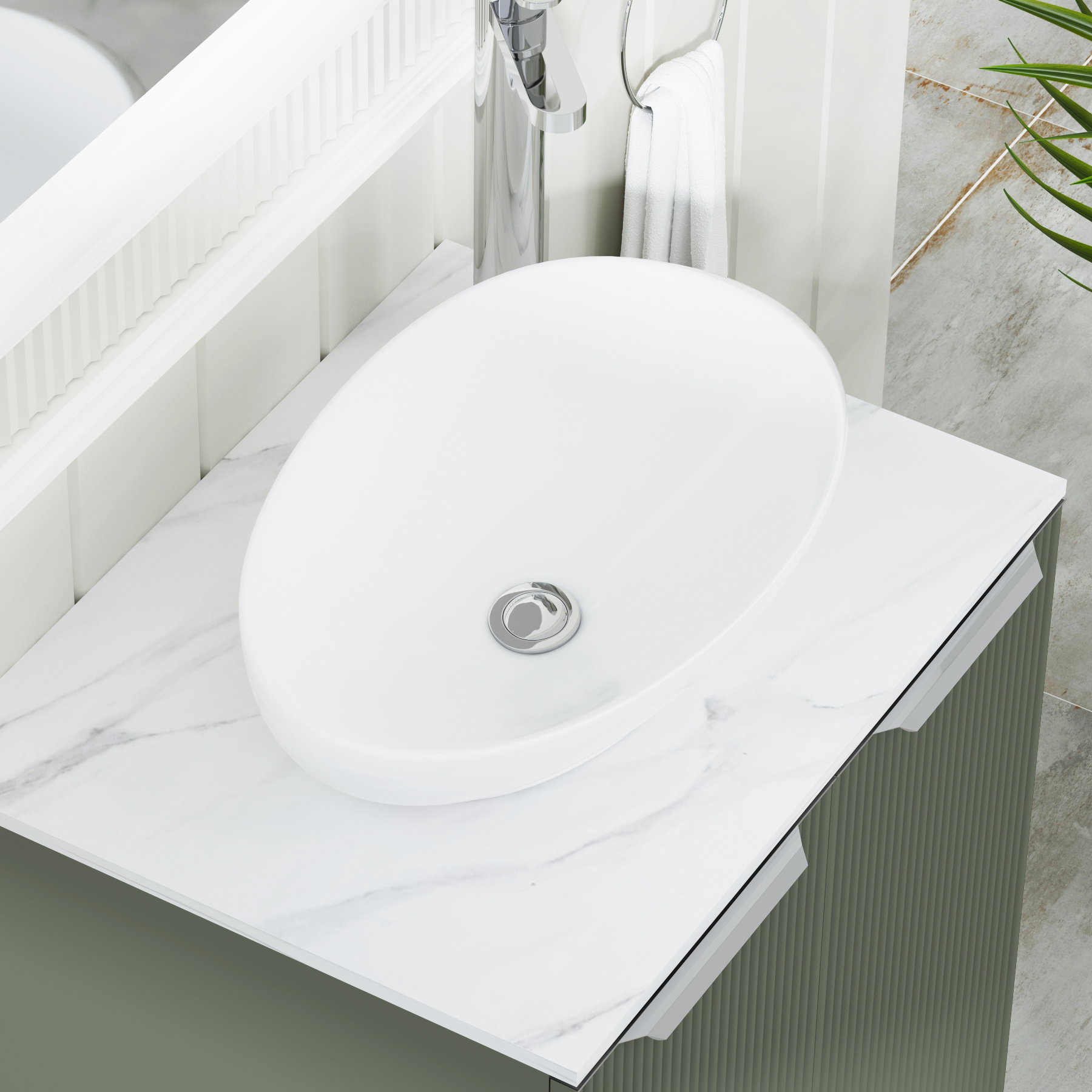 Evora 700mm Sage Green Fluted Floor Standing Countertop Vanity Unit 2 Drawer with Nova Basin