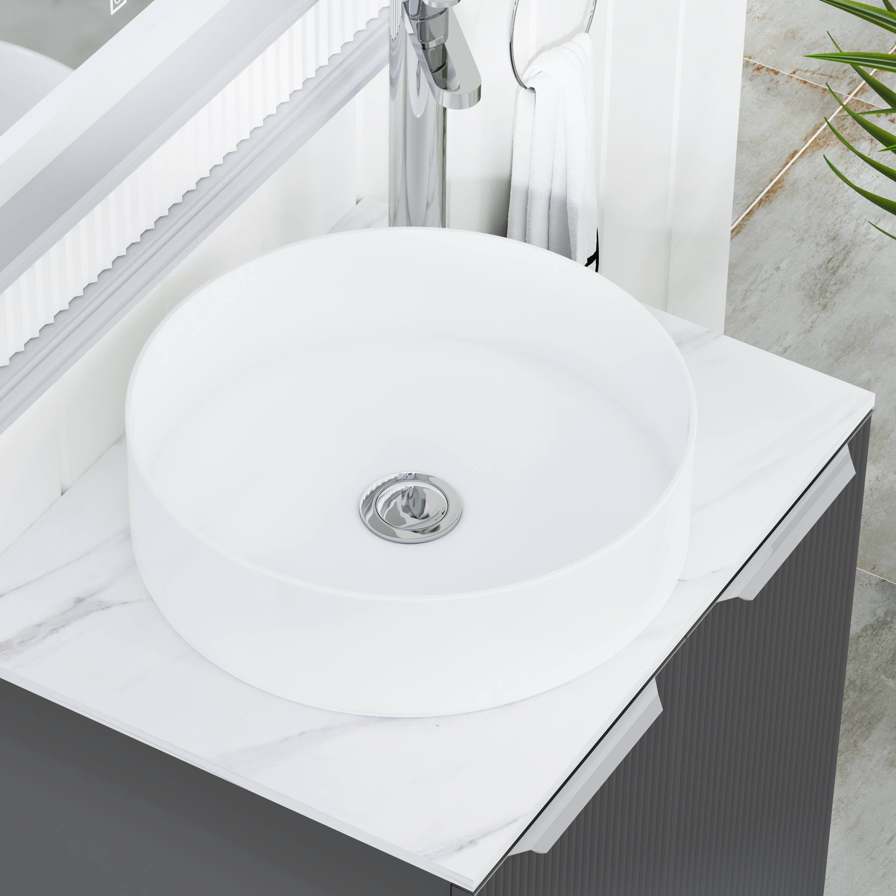 Evora 700mm Graphite Grey Fluted Floor Standing Vanity Unit 2 Door with Carrara White Worktop
