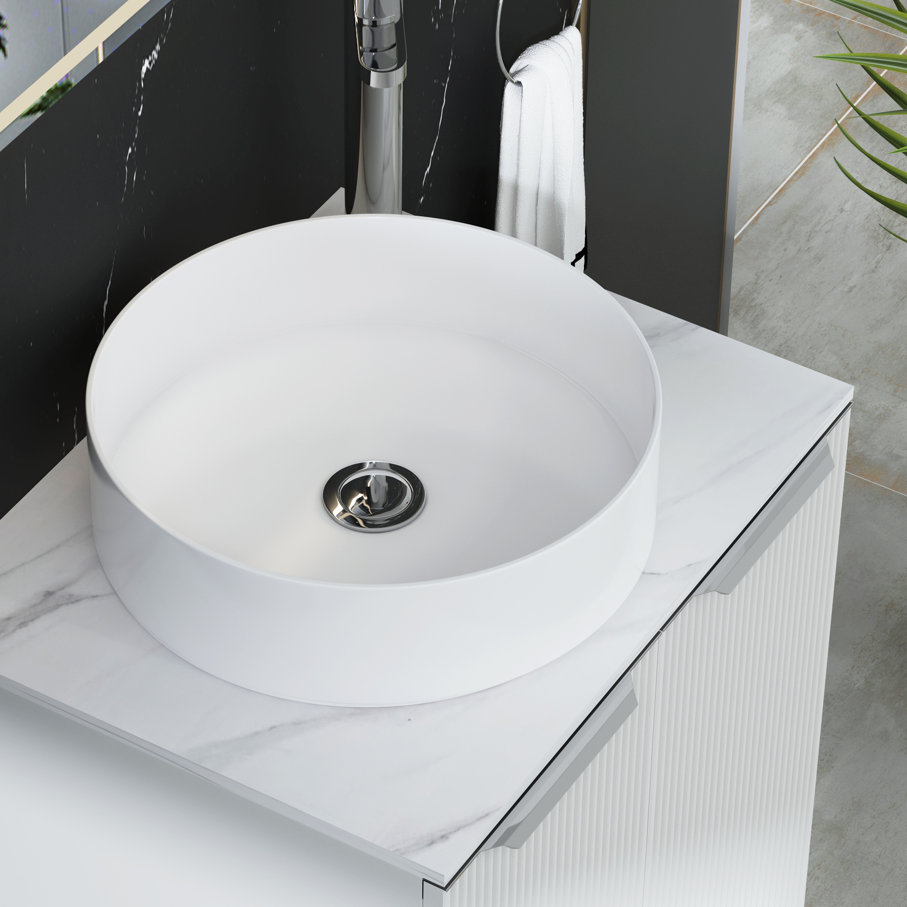 Evora 700mm Matt White Fluted Floor Standing Countertop Vanity Unit 2 Drawer with Art Basin