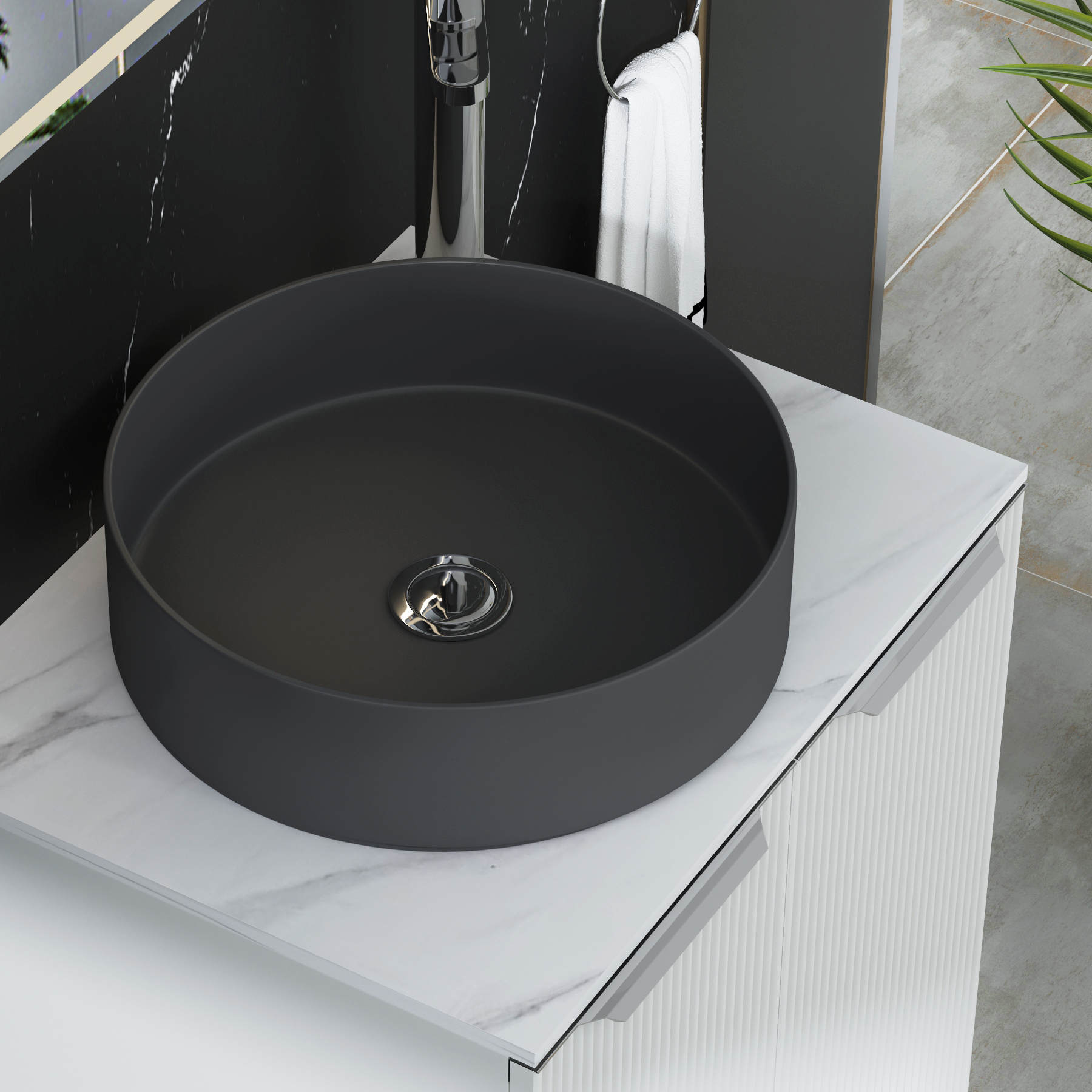 Evora 700mm Matt White Fluted Floor Standing Countertop Vanity Unit 2 Door with Art Round Basin