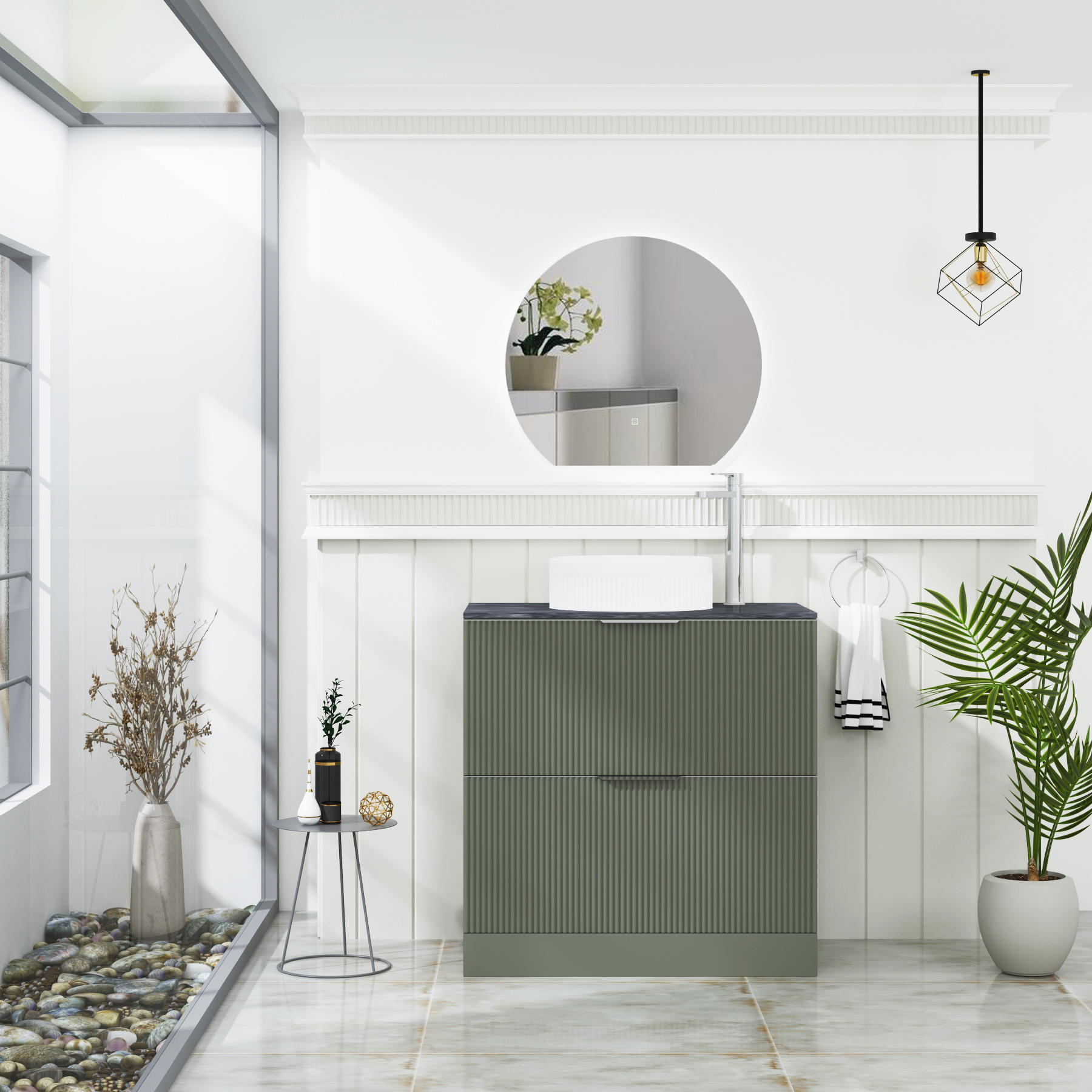 Evora 800mm Satin Green Fluted Floor Standing Countertop Vanity Unit 2 ...