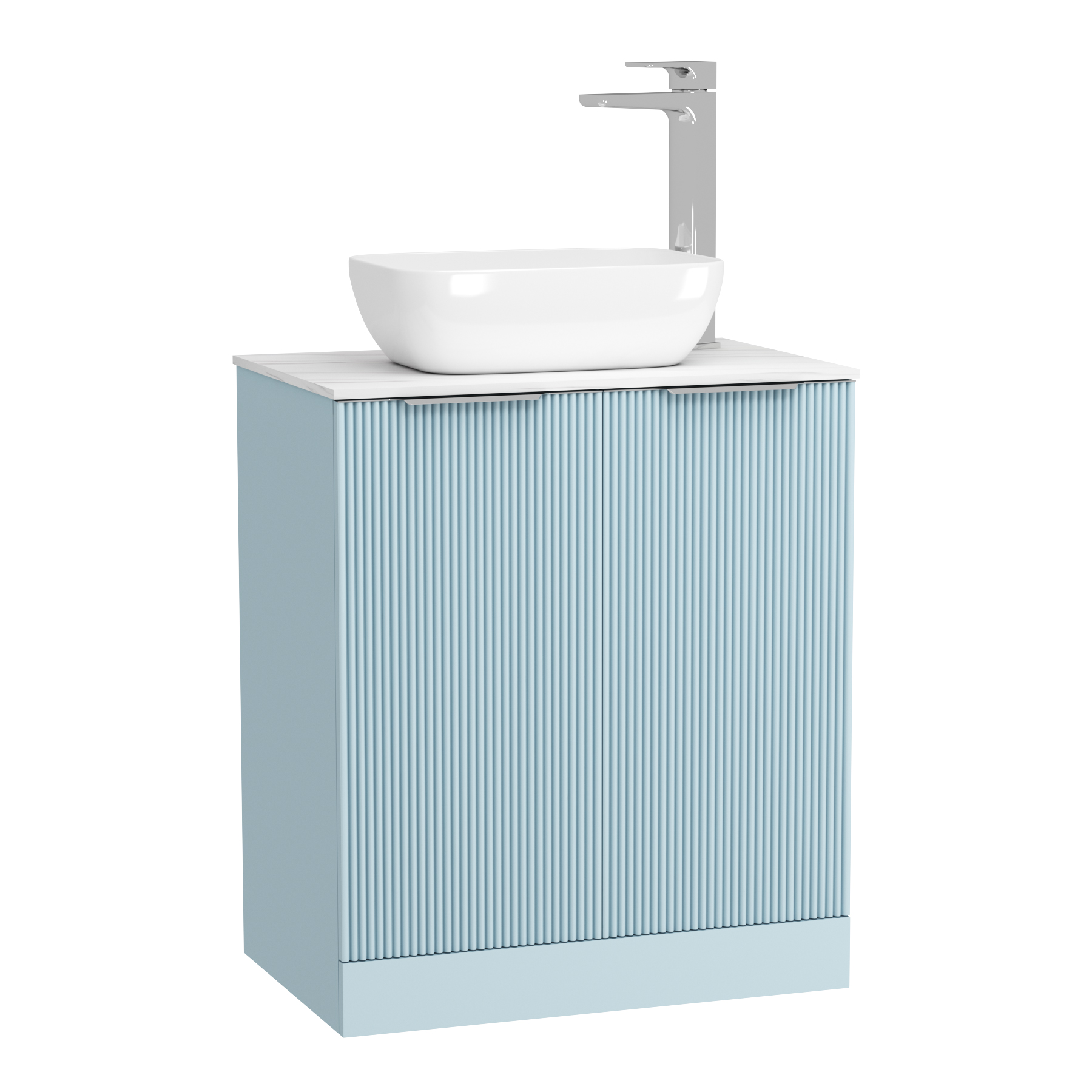 Evora 700mm Powder Blue Fluted Floor Standing Vanity Unit 2 Door with Countertop Basin - Elva