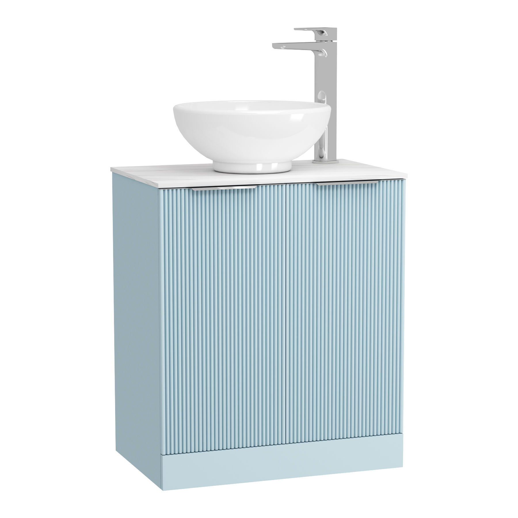 Evora 700mm Powder Blue Fluted Floor Standing Vanity Unit 2 Door with Countertop Basin - Breeze