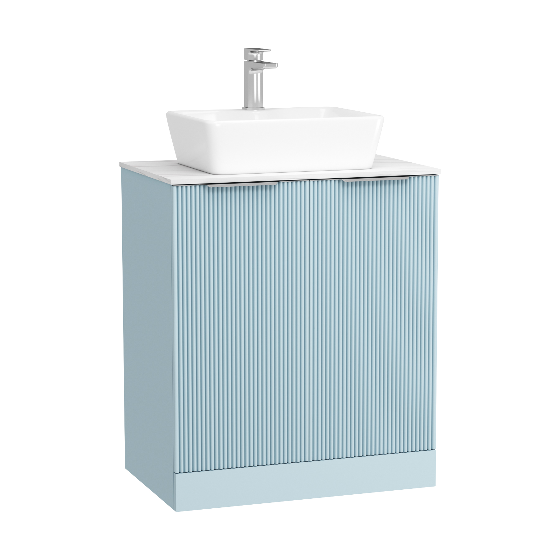 Evora 700mm Powder Blue Fluted Floor Standing Vanity Unit 2 Door with Countertop Basin - Cube