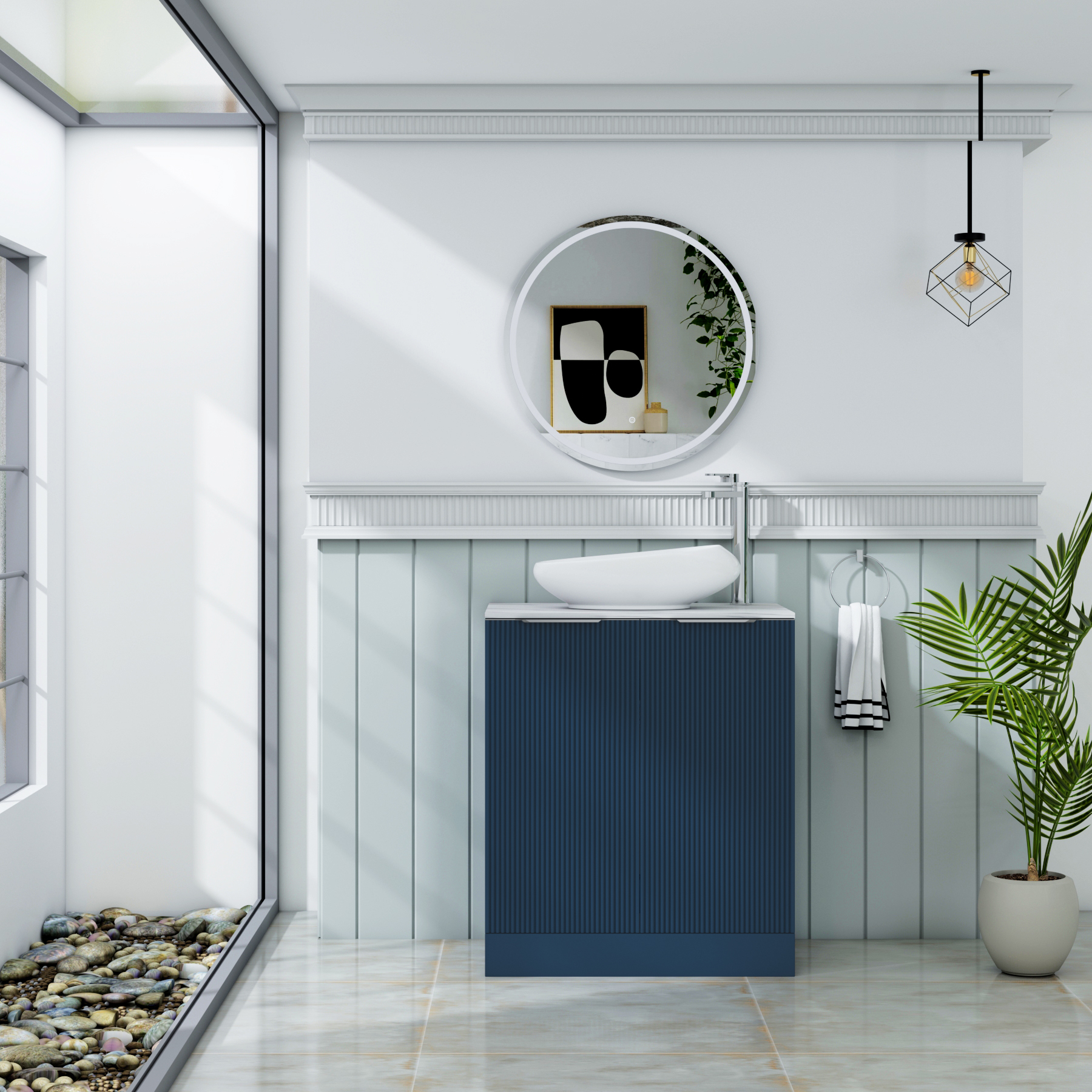 Evora 700mm Midnight Blue Fluted Floor Standing Countertop Vanity Unit 2 Door with Nova Basin