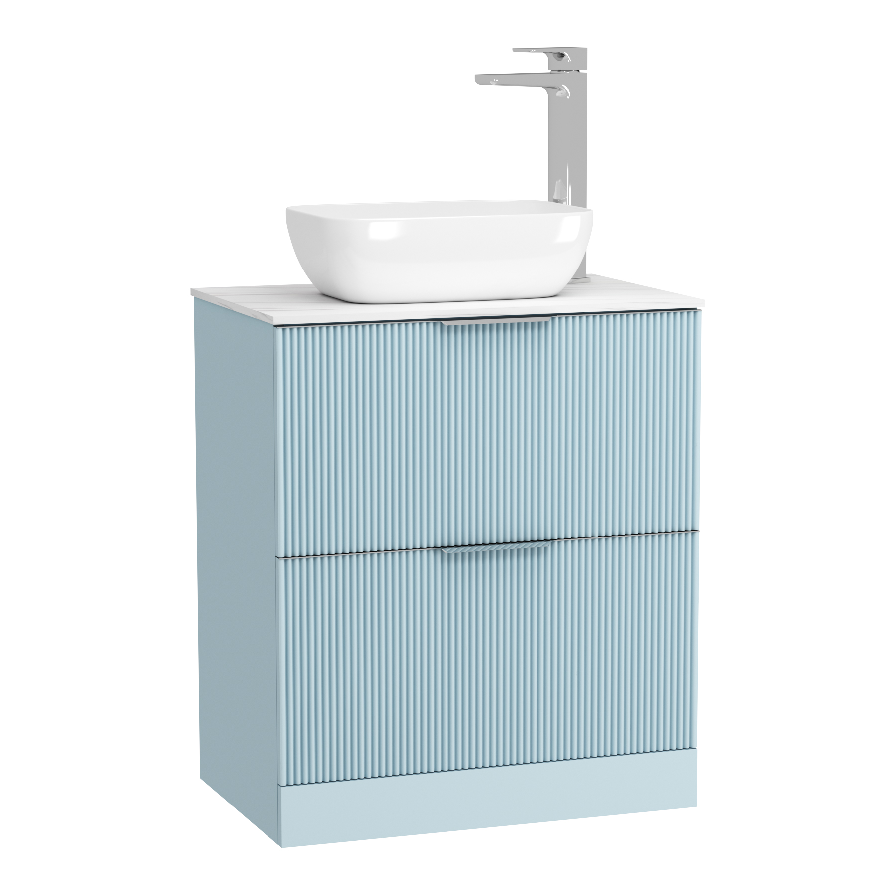 Evora 700mm Powder Blue Fluted Floor Standing Vanity Unit 2 Drawer with Countertop Basin - Elva