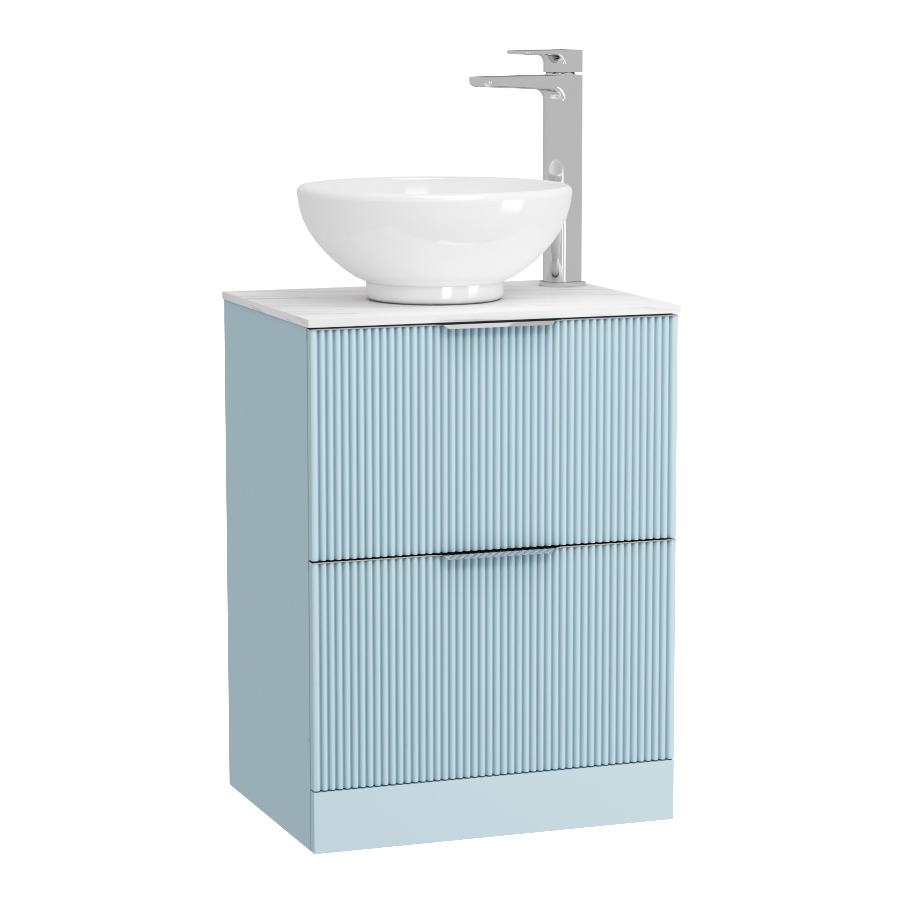 Evora 600mm Matt Sky Blue Fluted Floor Standing Vanity Unit 2 Drawer ...