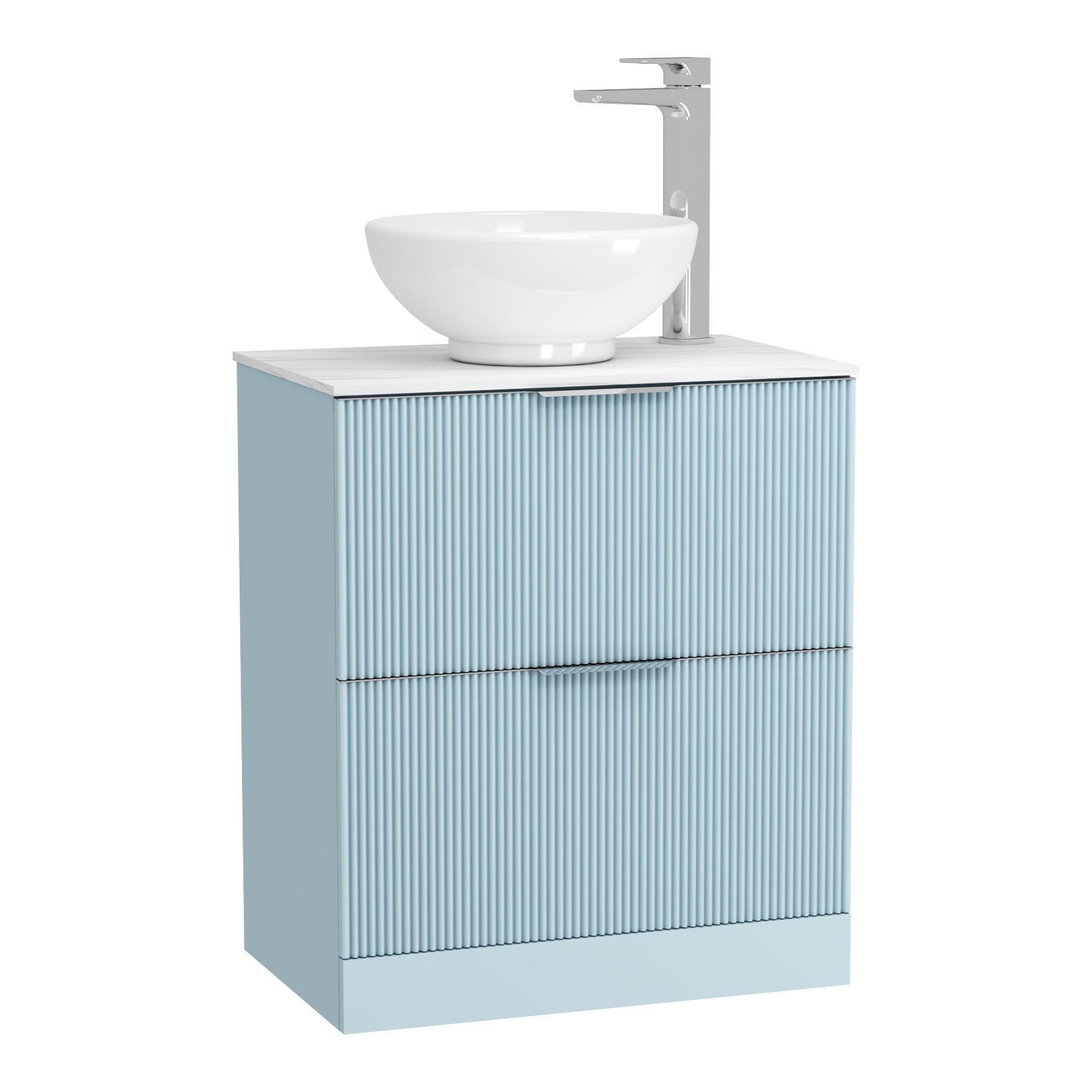 Evora 700mm Powder Blue Fluted Floor Standing Vanity Unit 2 Drawer with Countertop Basin - Breeze