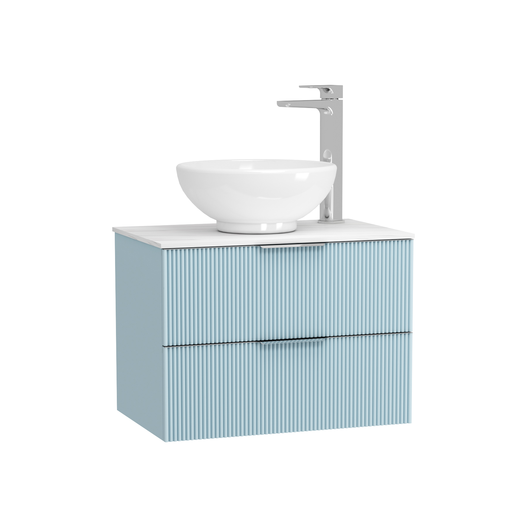 Evora 700mm Powder Blue Fluted Wall Hung Vanity Unit 2 Drawer with Countertop Basin - Breeze