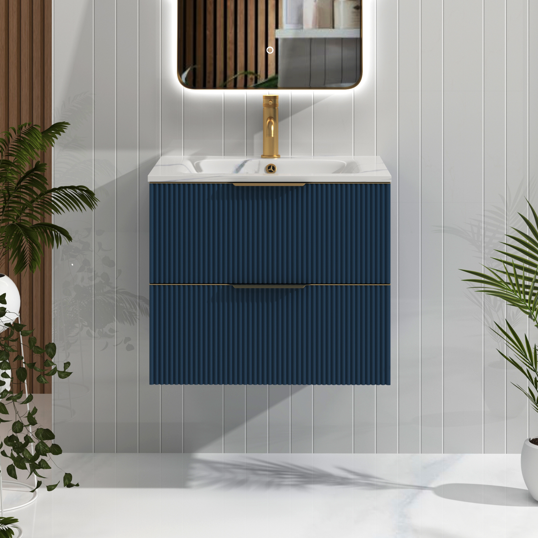 Evora Fluted 2 Drawer Wall Hung Vanity Unit – Multiple Sizes, Colours, Basins & Handle Options