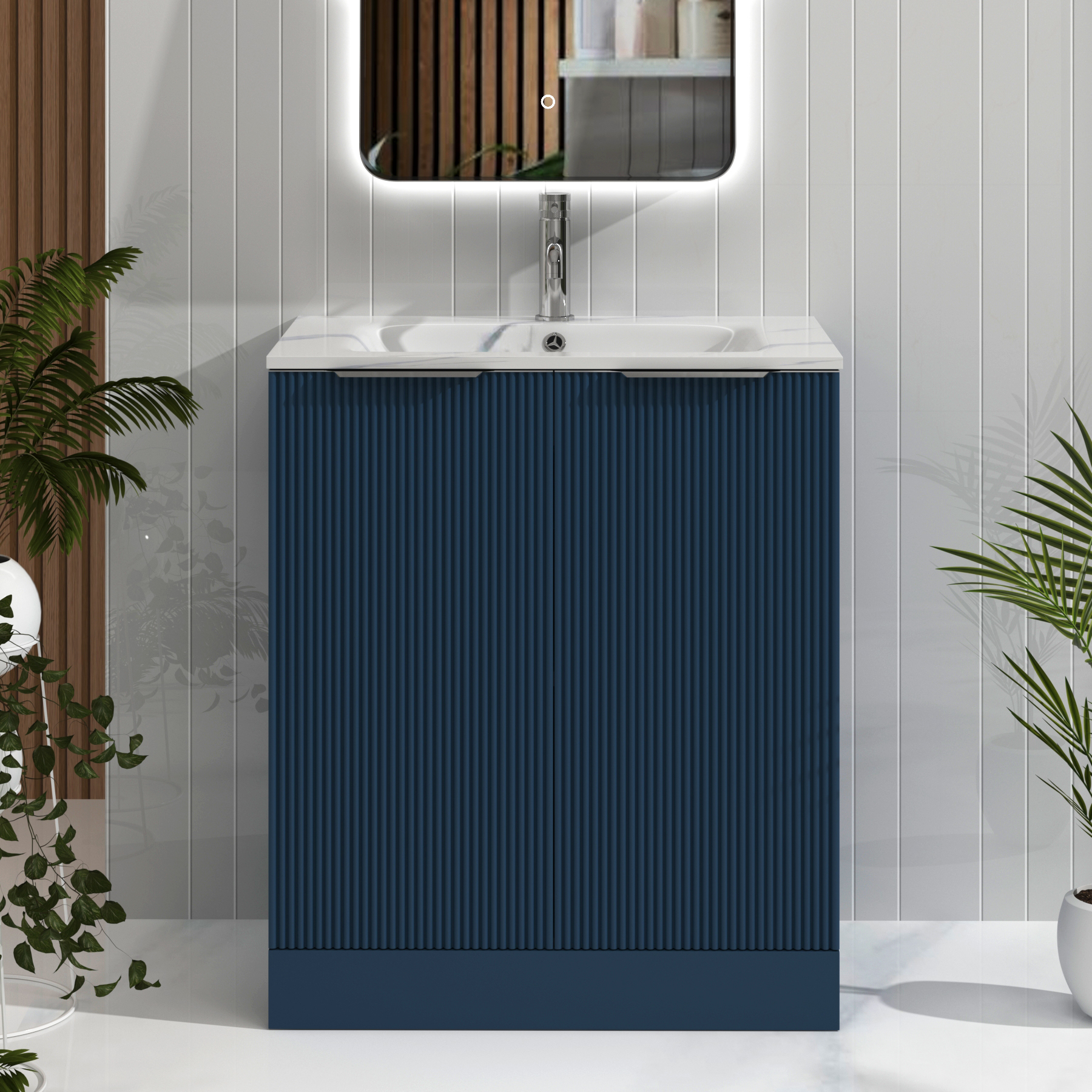 Evora Fluted 2 Door Floor Standing Vanity Unit – Multiple Sizes, Colours, Basins & Handle Options