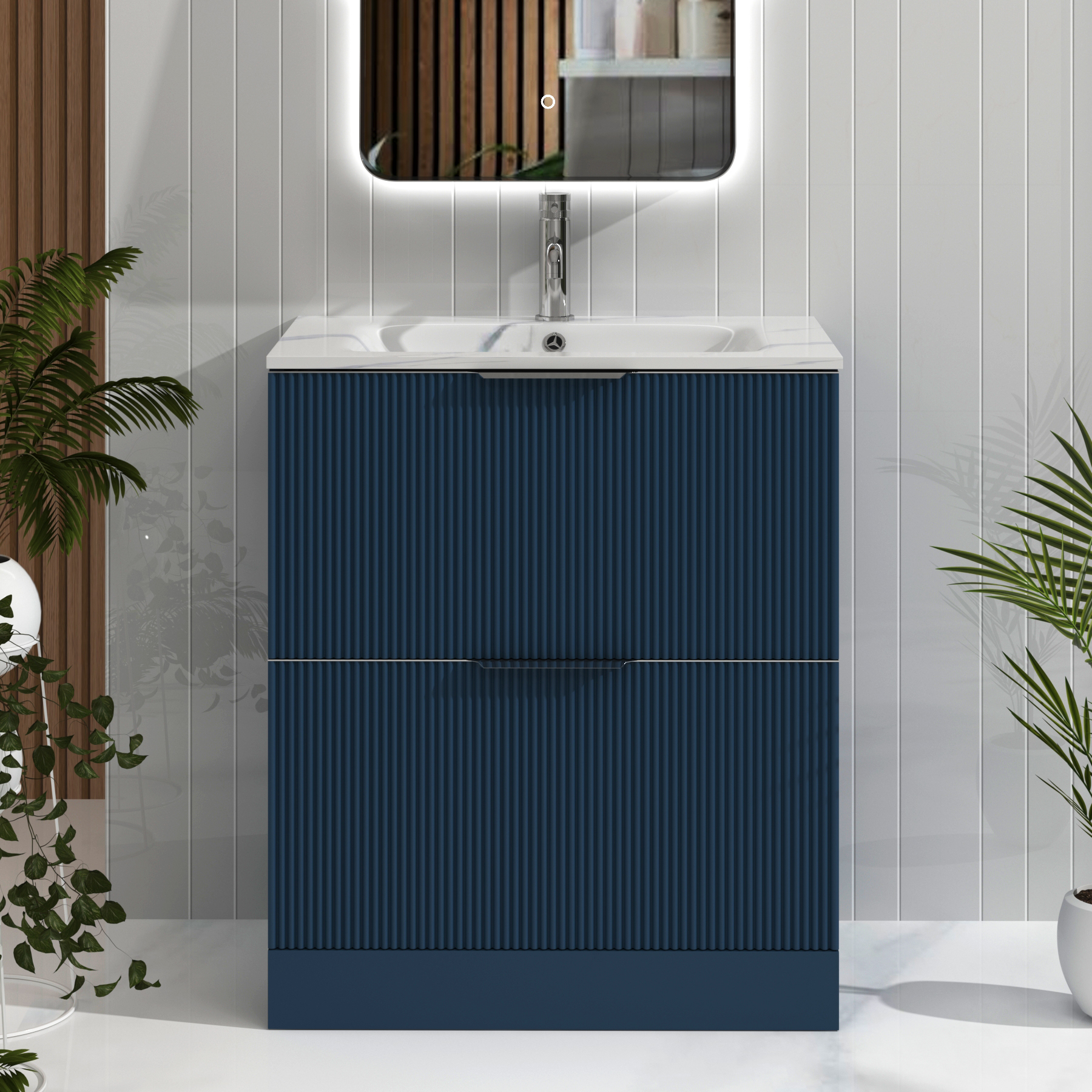 Evora Fluted 2 Drawer Floor Standing Vanity Unit – Multiple Sizes, Colours, Basins & Handle Options