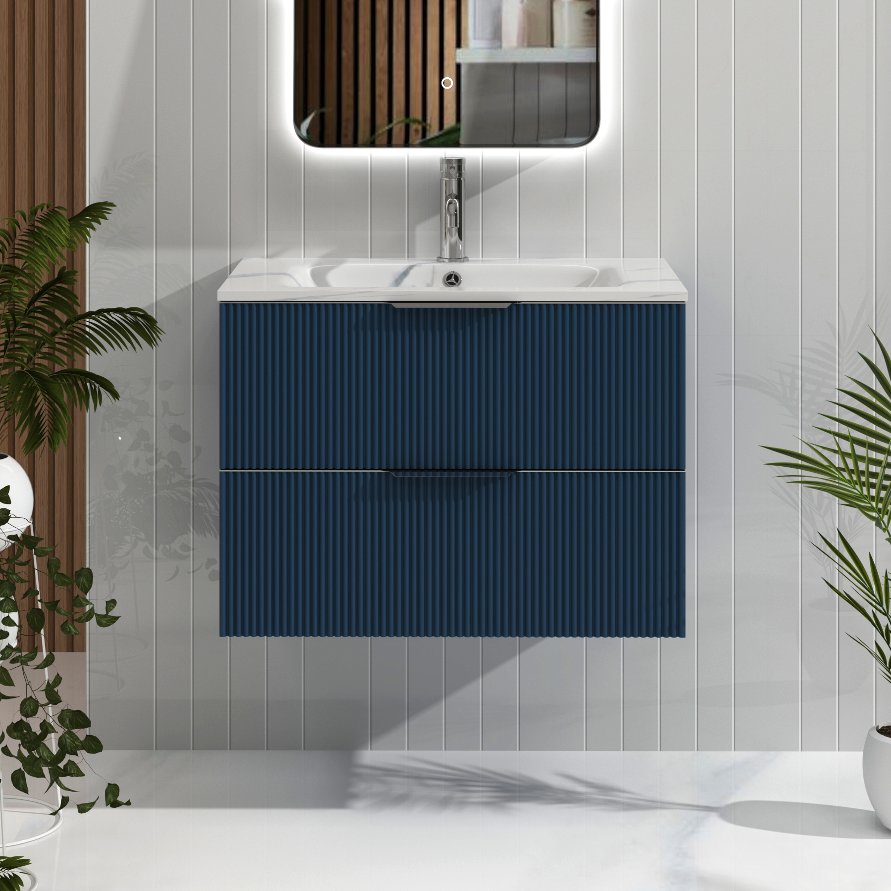 Evora Fluted 2 Drawer Wall Hung Vanity Unit – Multiple Sizes, Colours, Basins & Handle Options