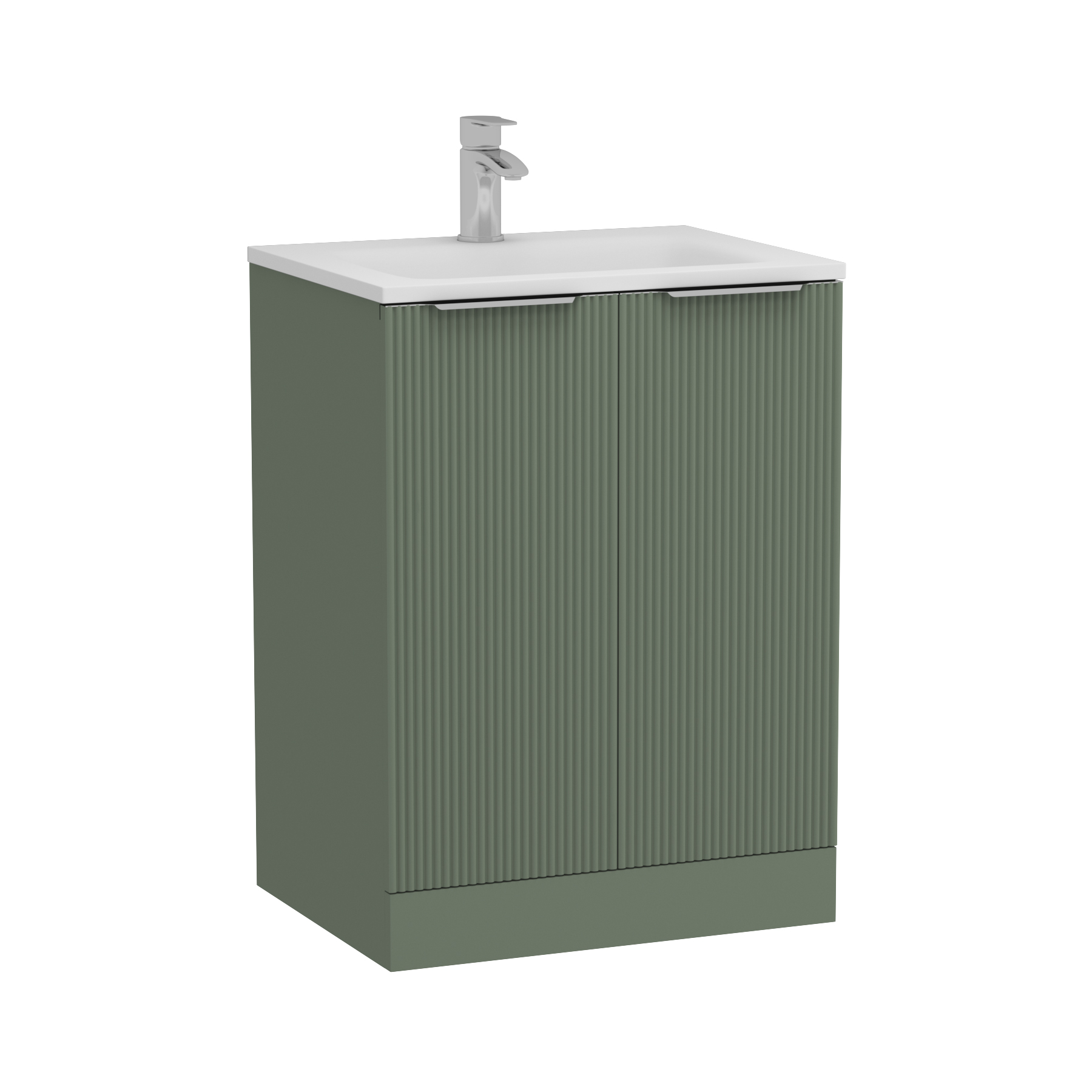 Evora Sage Green Fluted Floor Standing Vanity Unit 2 Door with Matt Stone Basin - Multiple Size