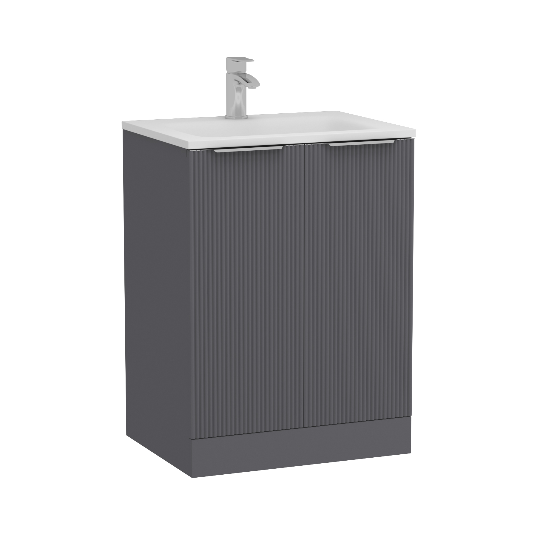 Evora Graphite Grey Fluted Floor Standing Vanity Unit 2 Door with Matt Stone Basin - Multiple Size
