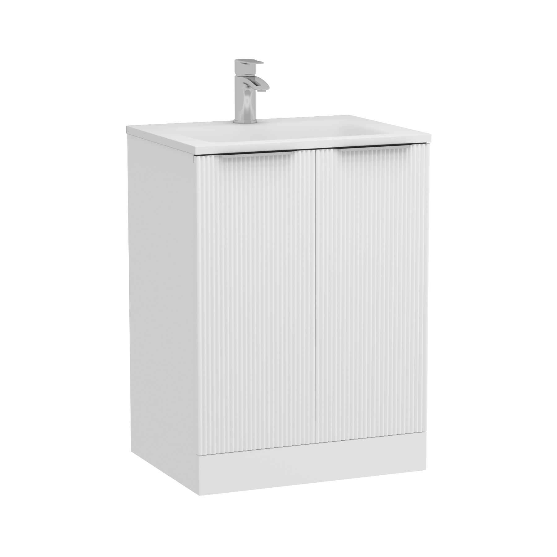 Evora Matt White Fluted Floor Standing Vanity Unit 2 Door with Matt Stone Basin - Multiple Size