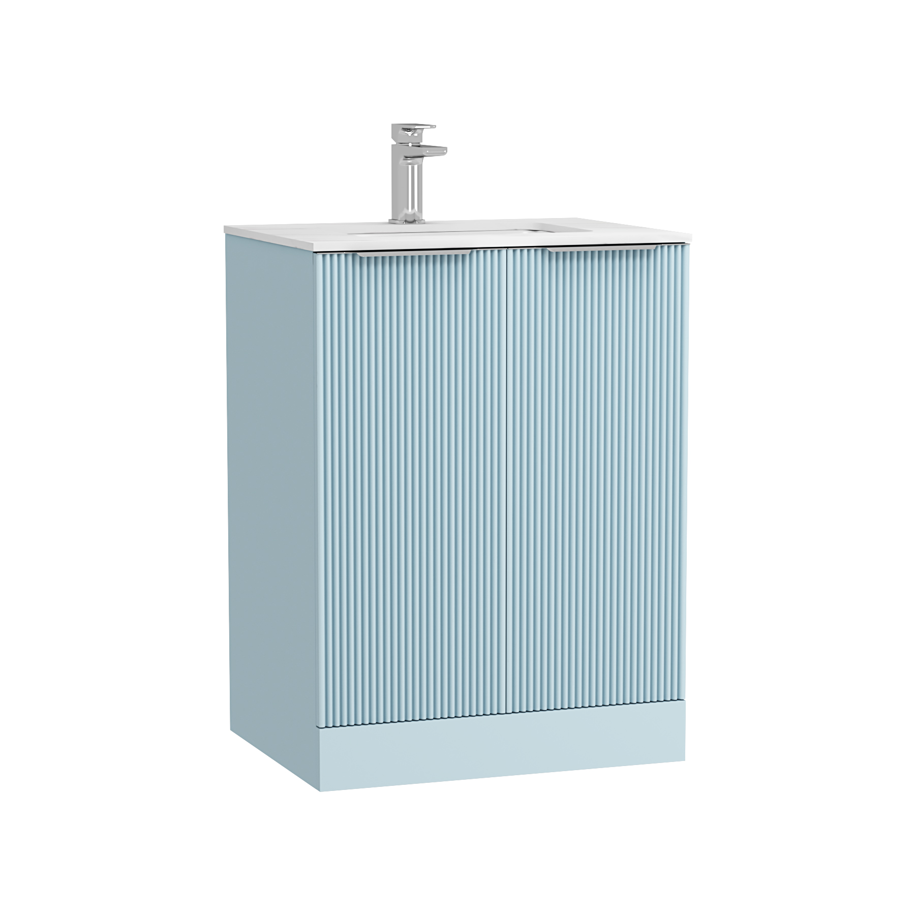 Evora Powder Blue Fluted Floor Standing Vanity Unit 2 Door with Matt Stone Basin - Multiple Size
