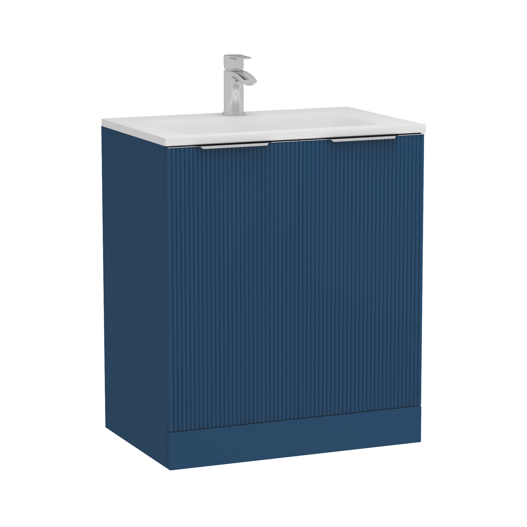 Evora 700mm Midnight Blue Fluted Floor Standing Vanity Unit 2 Door with Matt Stone Basin