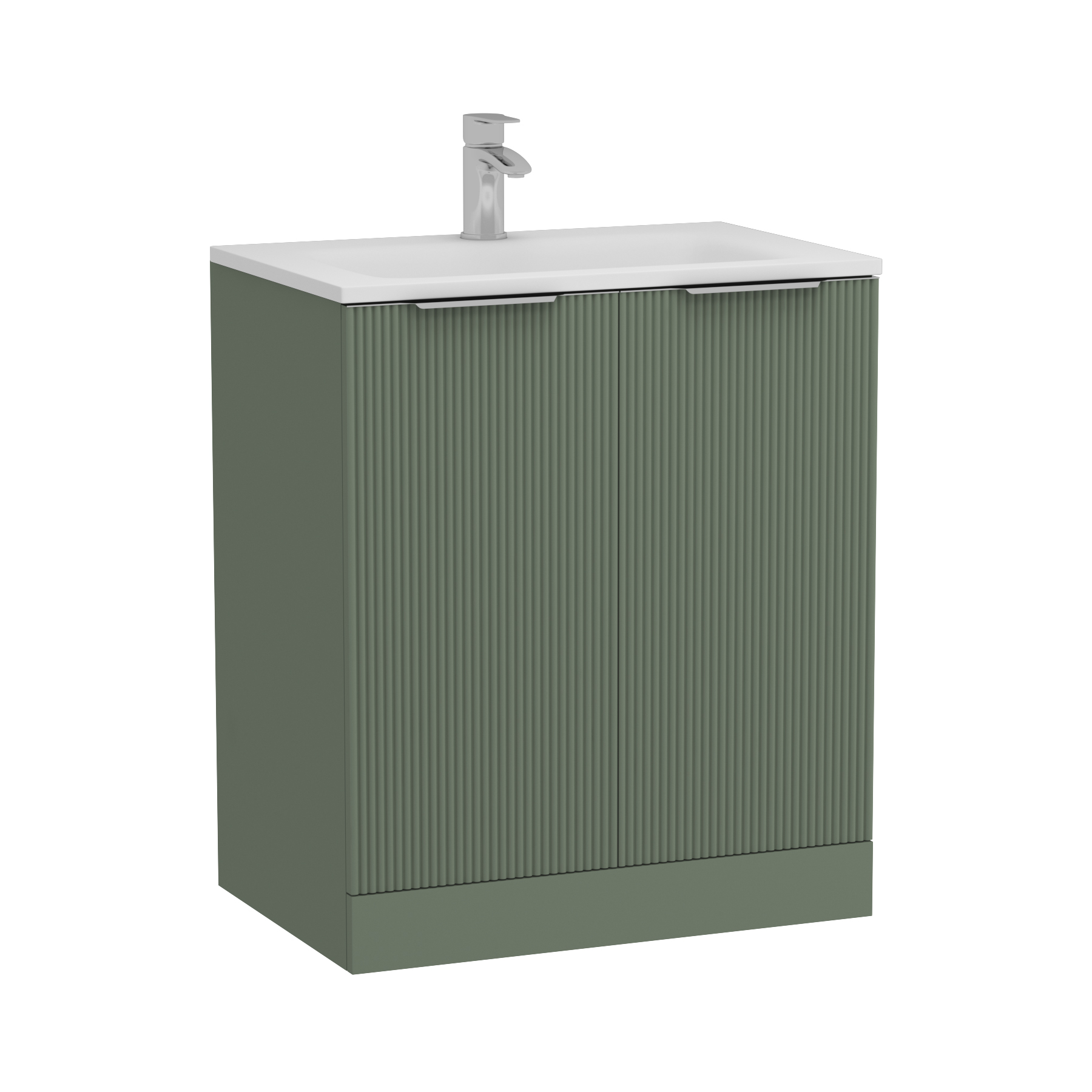 Evora Sage Green Fluted Floor Standing Vanity Unit 2 Door with Matt Stone Basin - Multiple Size