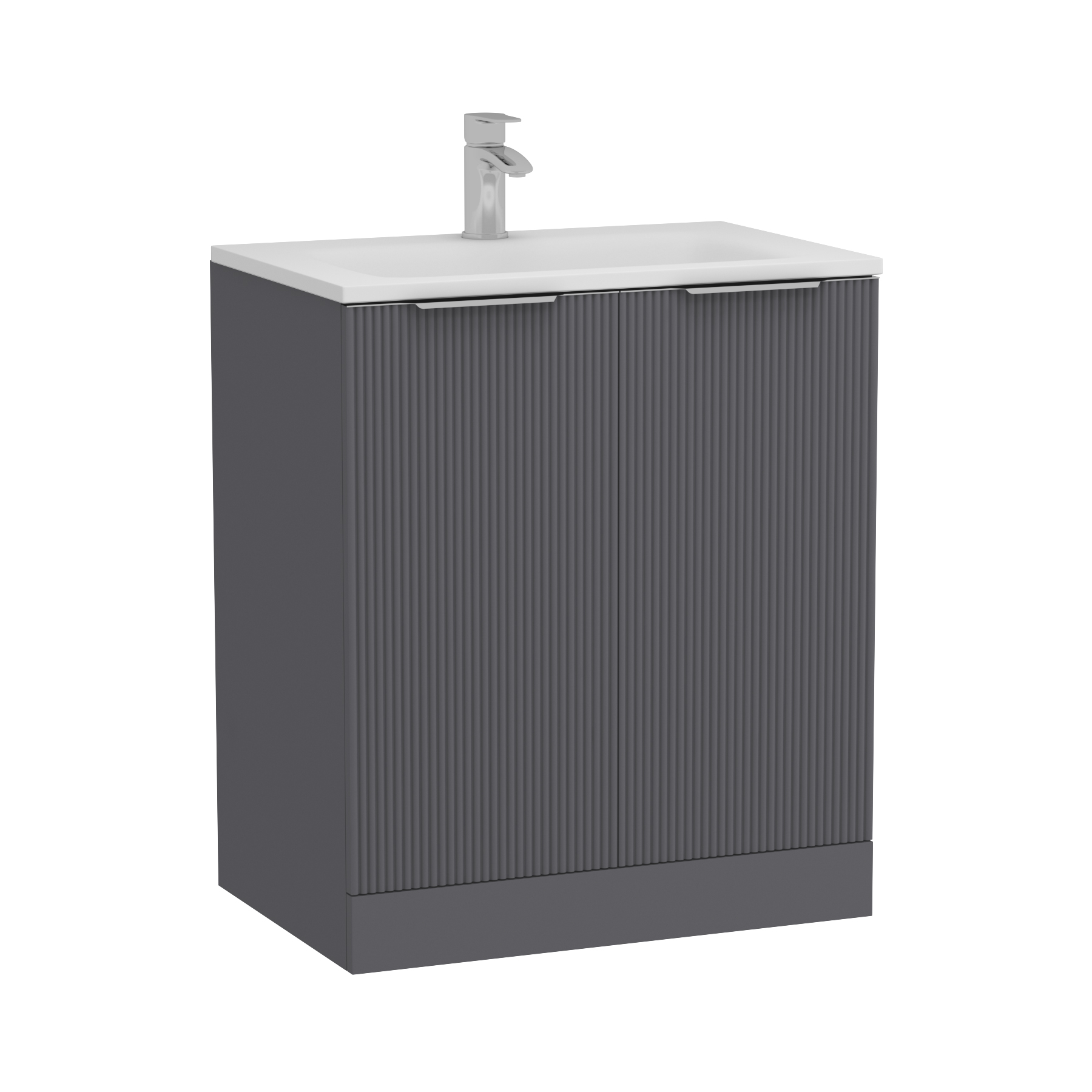 Evora 700mm Graphite Grey Fluted Floor Standing Vanity Unit 2 Door with Matt Stone Basin