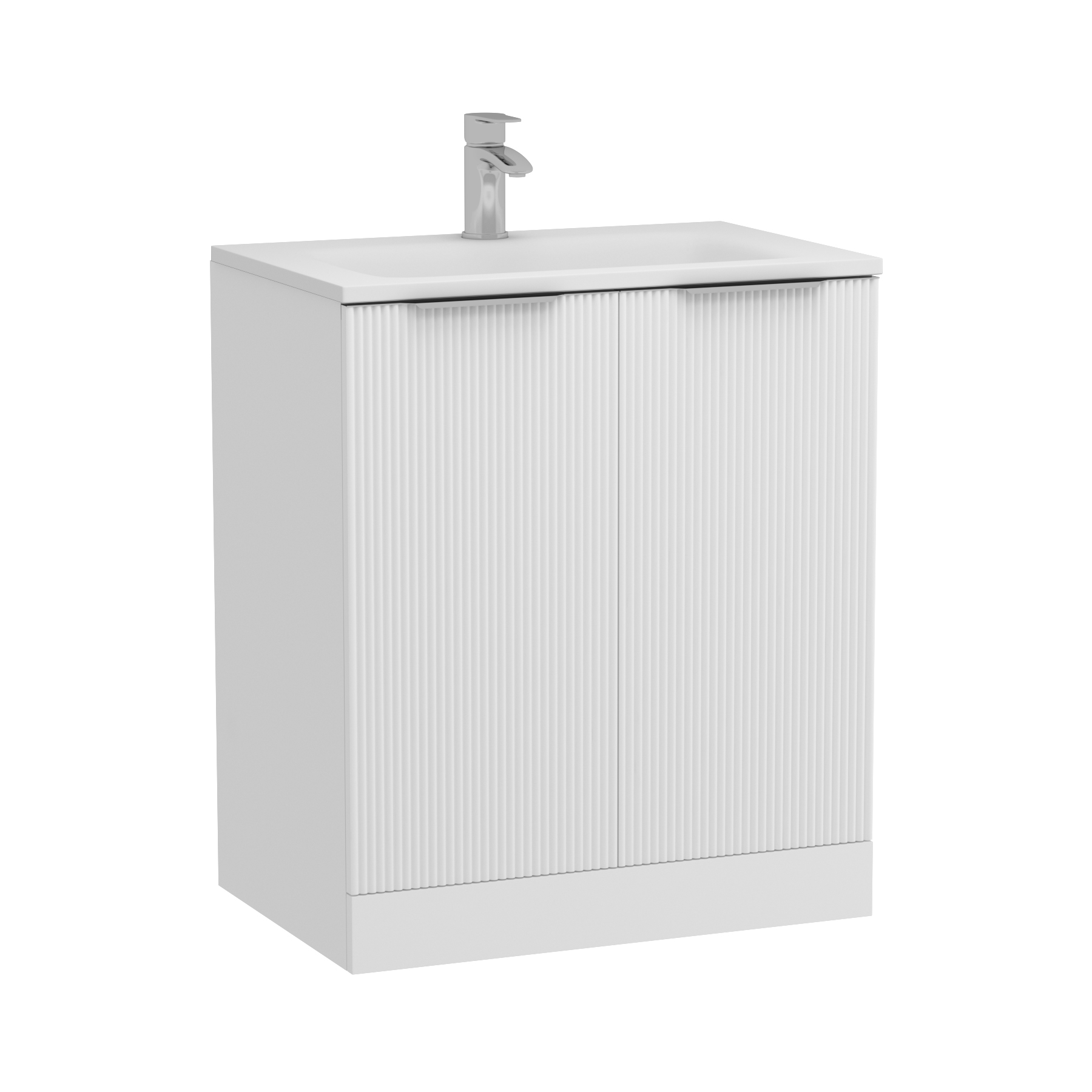 Evora Matt White Fluted Floor Standing Vanity Unit 2 Door with Matt Stone Basin - Multiple Size