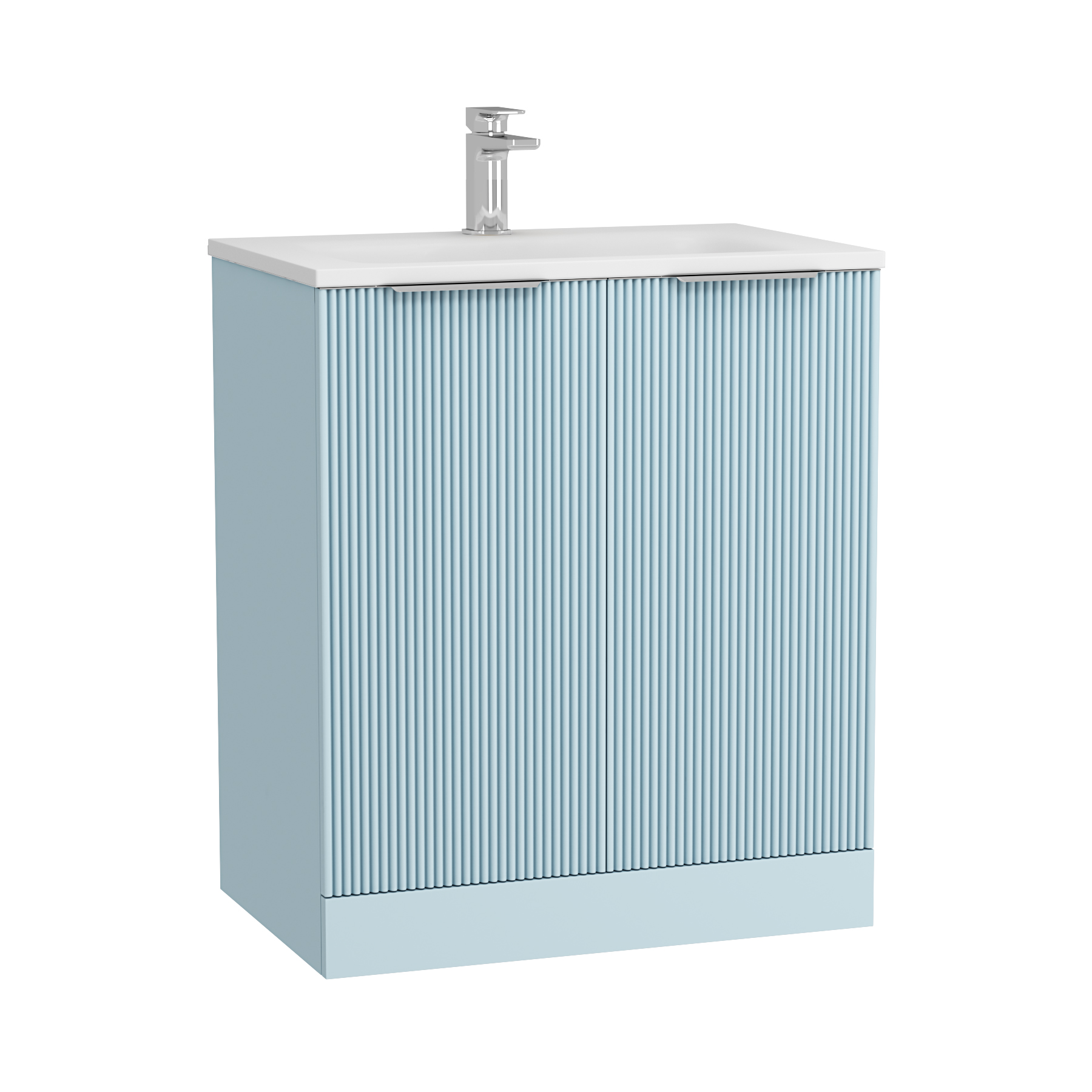 Evora 700mm Powder Blue Fluted Floor Standing Vanity Unit 2 Door with Matt Stone Basin