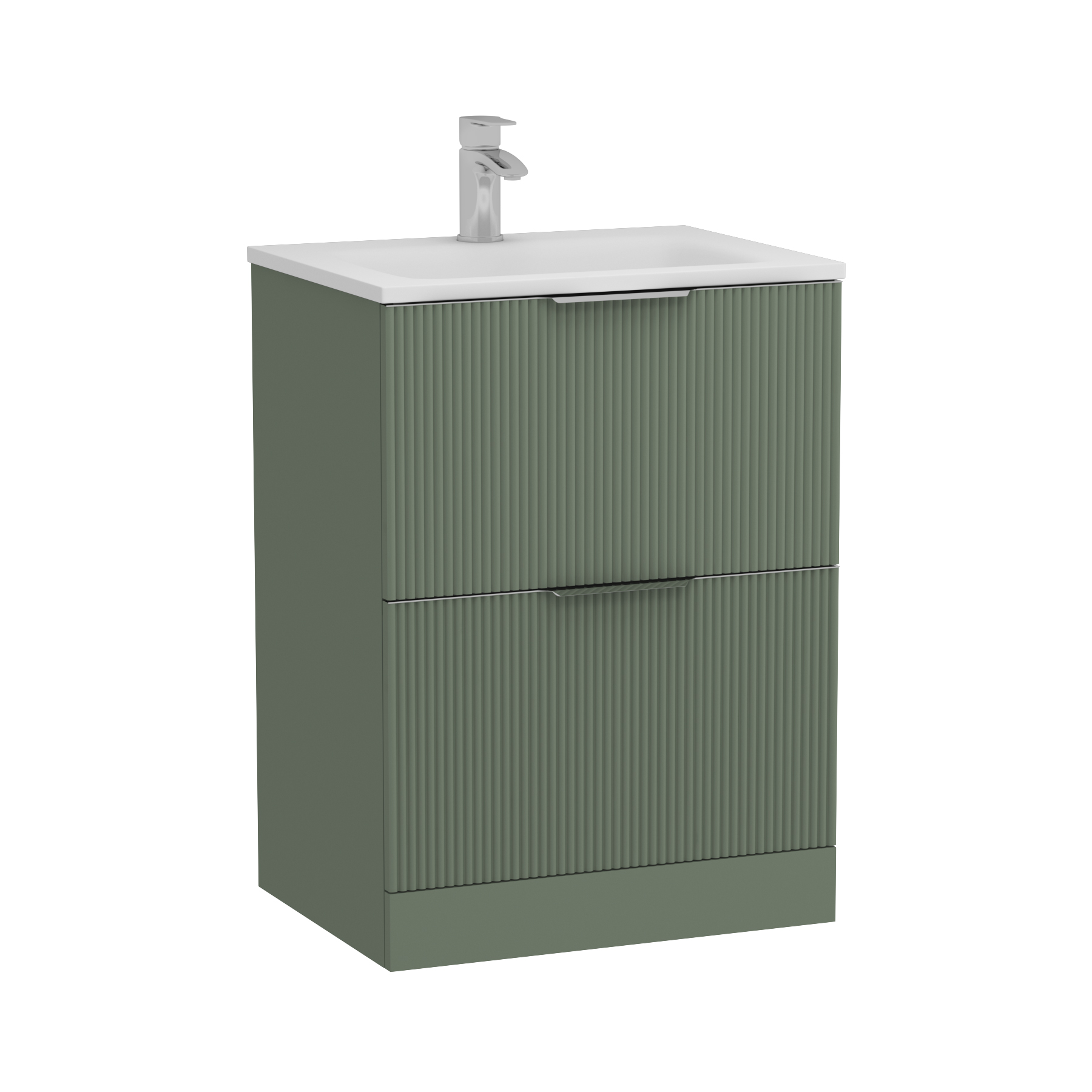 Evora Sage Green Fluted Floor Standing Vanity Unit 2 Drawer with Matt Stone Basin - Multiple Size