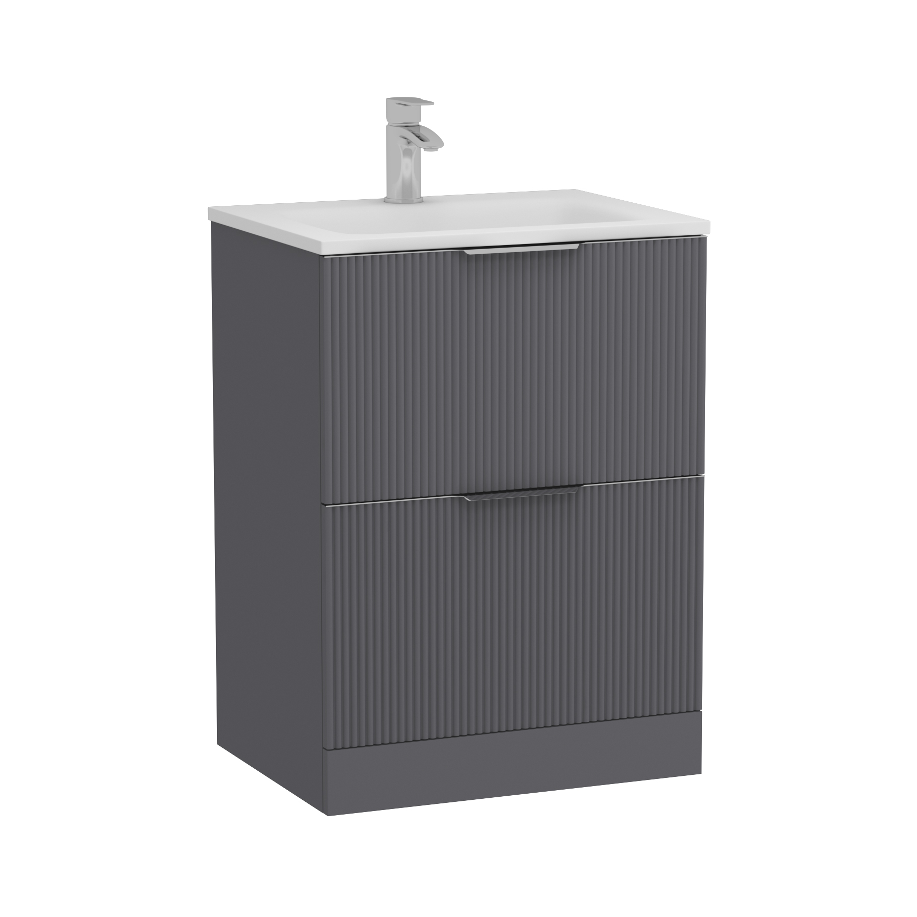 Evora Graphite Grey Fluted Floor Standing Vanity Unit 2 Drawer with Matt Stone Basin - Multiple Size