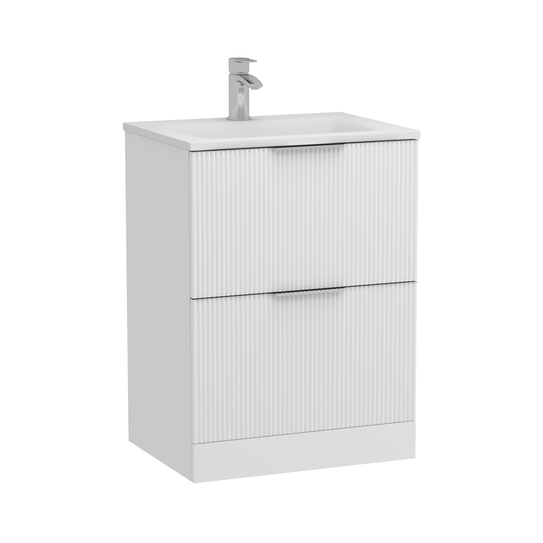 Evora Matt White Fluted Floor Standing Vanity Unit 2 Drawer with Matt Stone Basin - Multiple Size