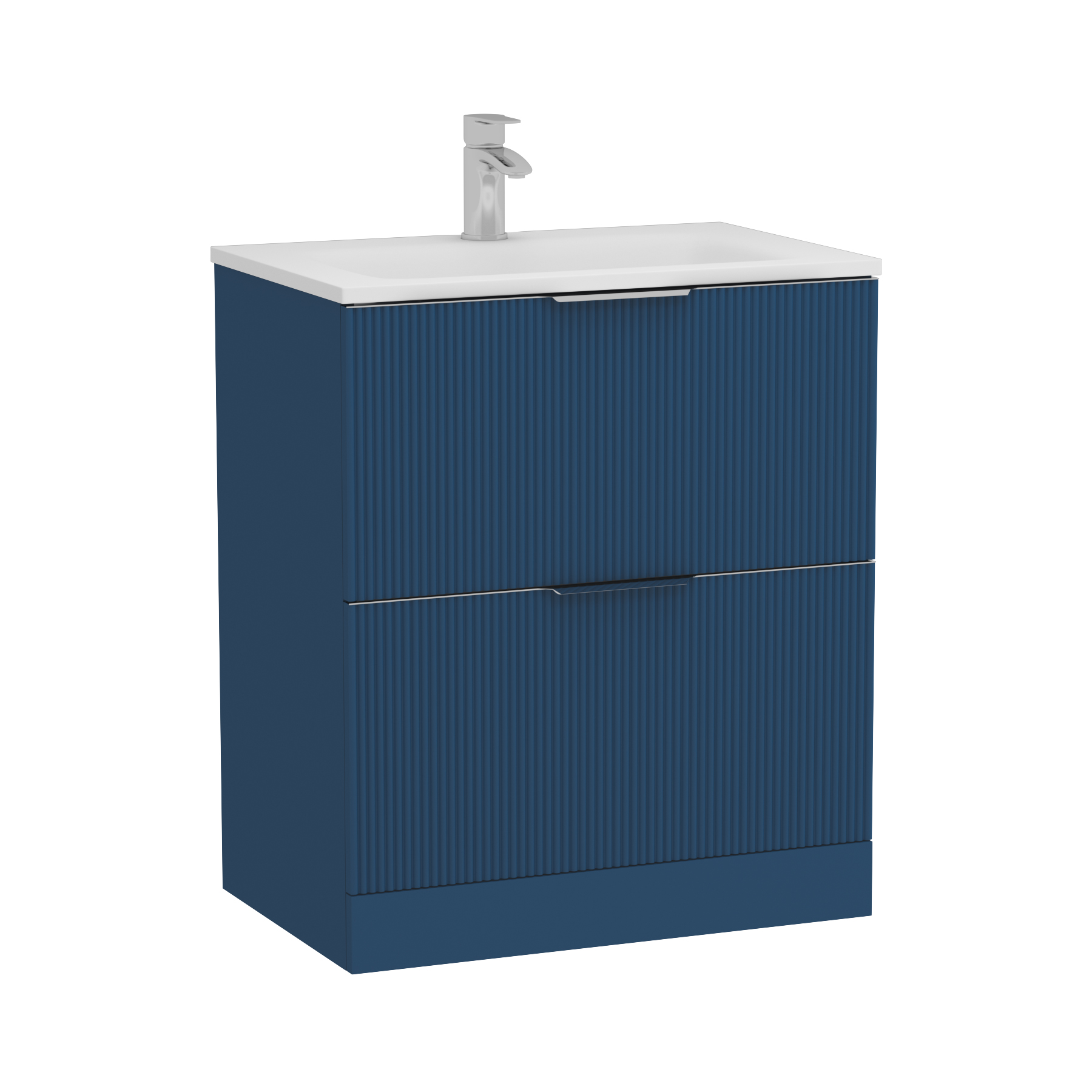 Evora 700mm Midnight Blue Fluted Floor Standing Vanity Unit 2 Drawer with Matt Stone Basin