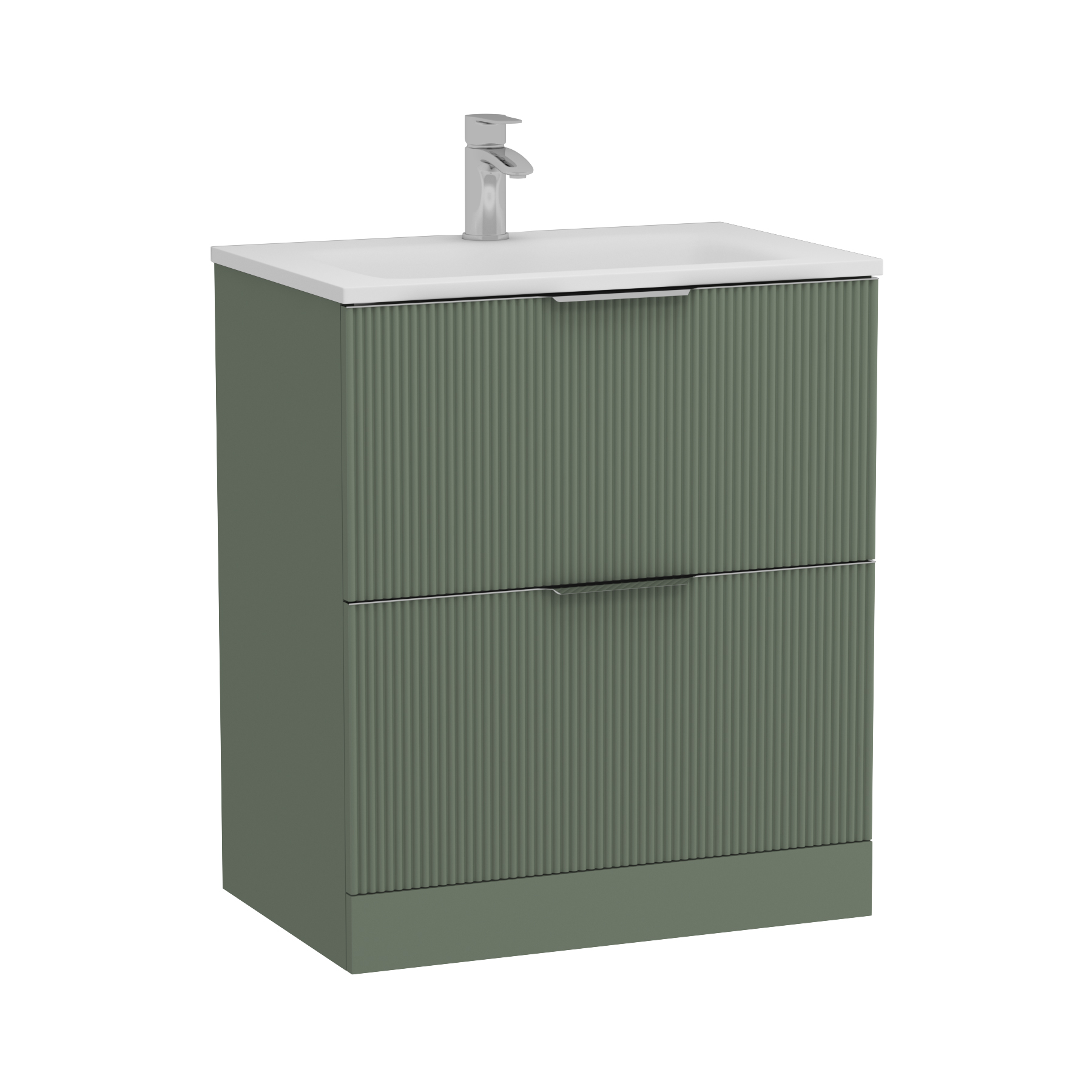 Evora 700mm Sage Green Fluted Floor Standing Vanity Unit 2 Drawer with Matt Stone Basin