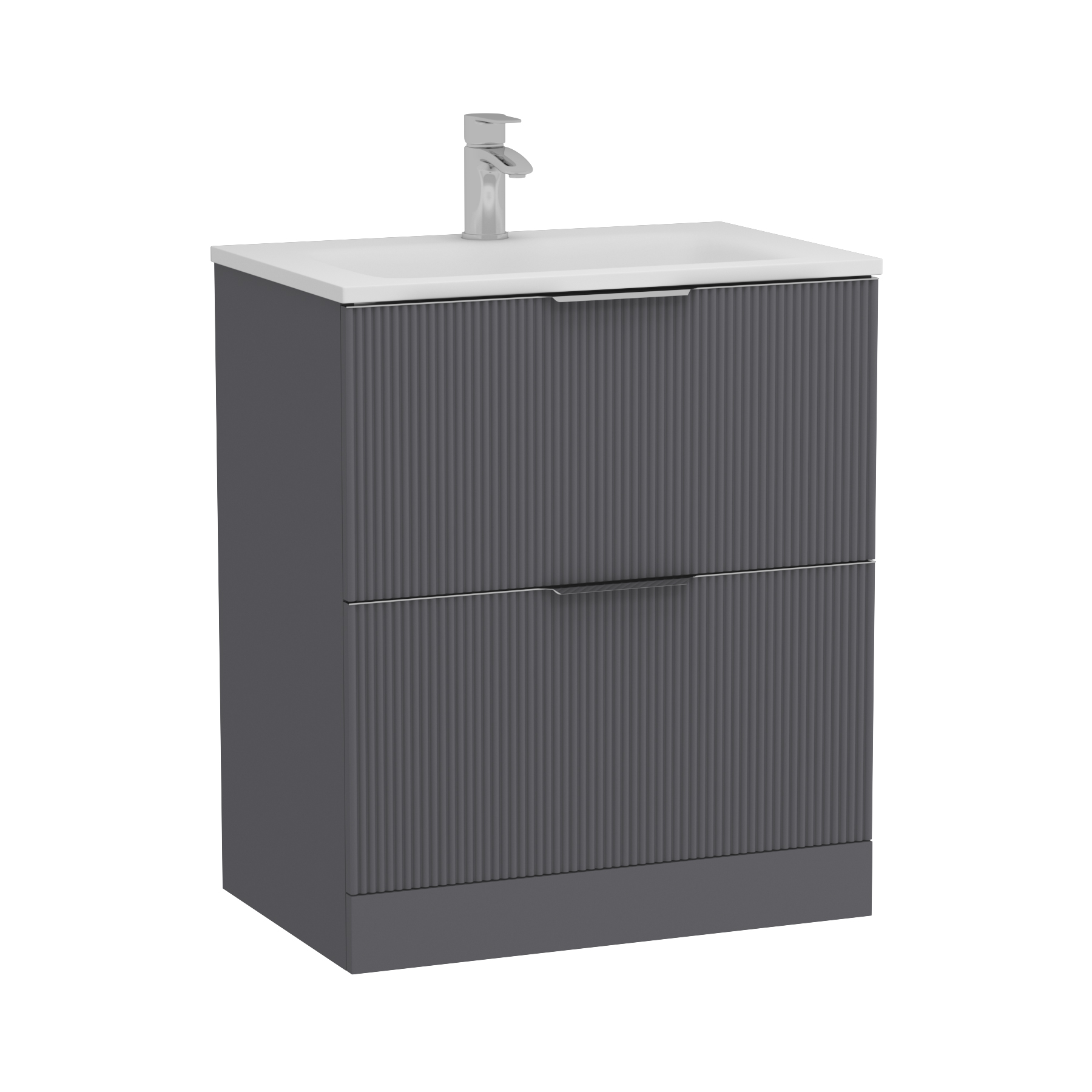 Evora 700mm Graphite Grey Fluted Floor Standing Vanity Unit 2 Drawer with Matt Stone Basin