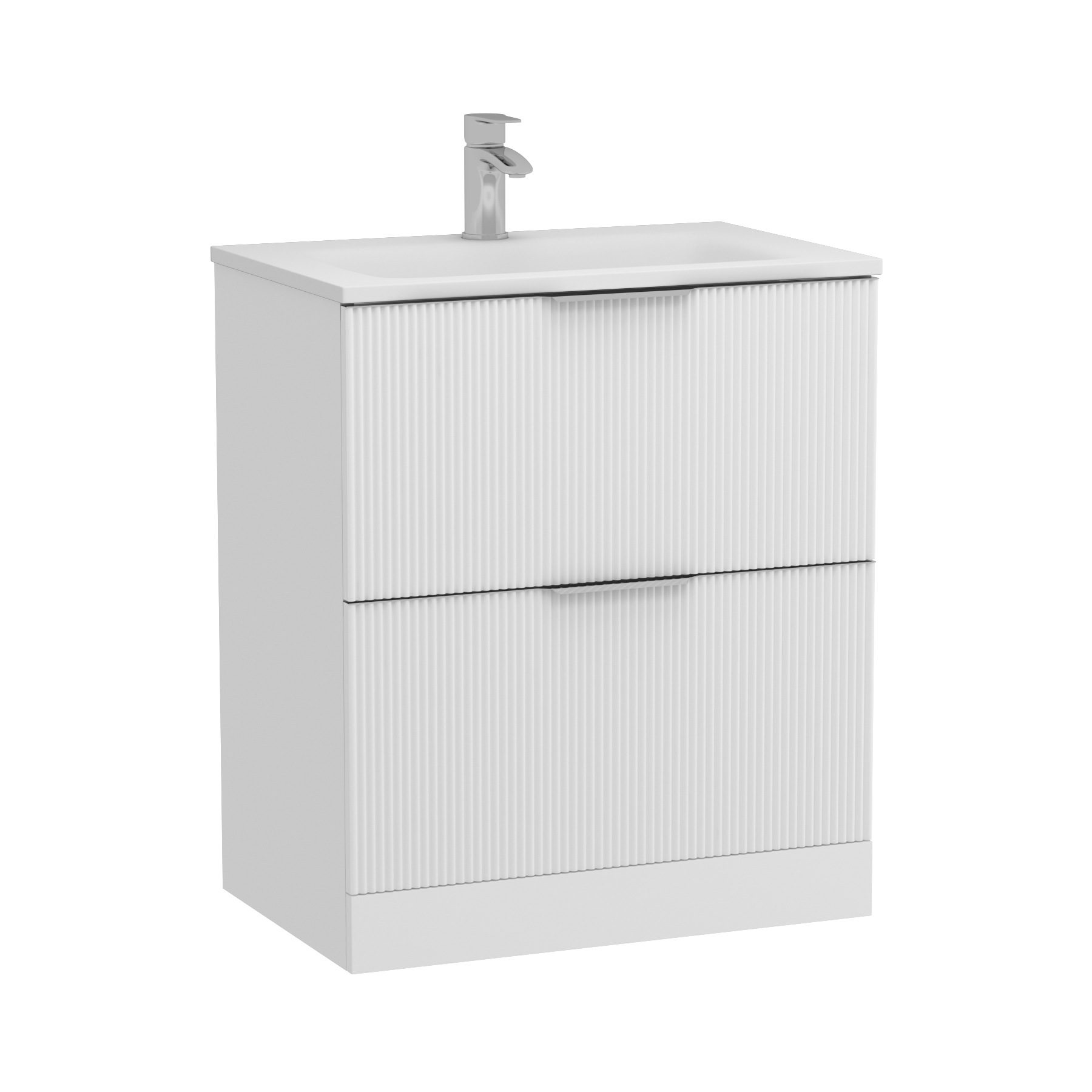 Evora Matt White Fluted Floor Standing Vanity Unit 2 Drawer with Matt Stone Basin - Multiple Size