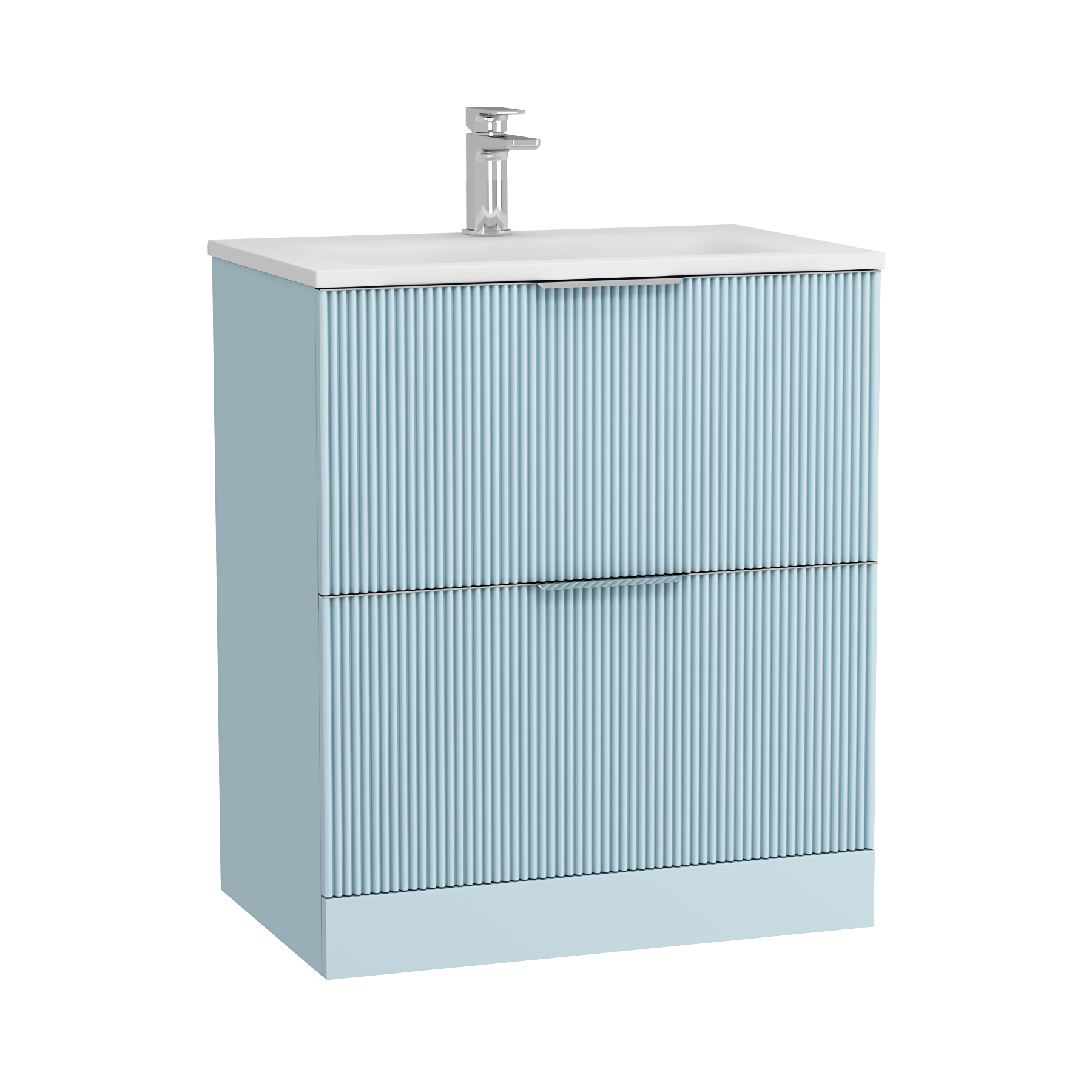 Evora 700mm Powder Blue Fluted Floor Standing Vanity Unit 2 Drawer with Matt Stone Basin