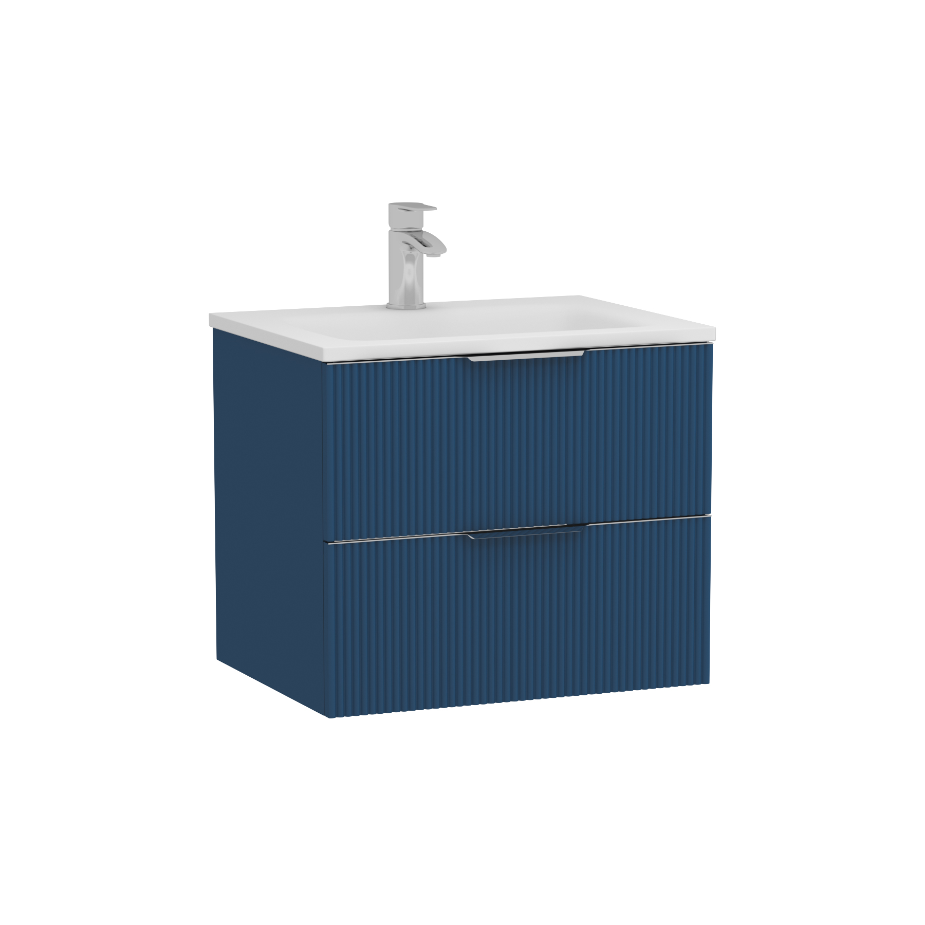 Evora Midnight Blue Fluted Wall Hung Vanity Unit 2 Drawer with Matt Stone Basin - Multiple Size